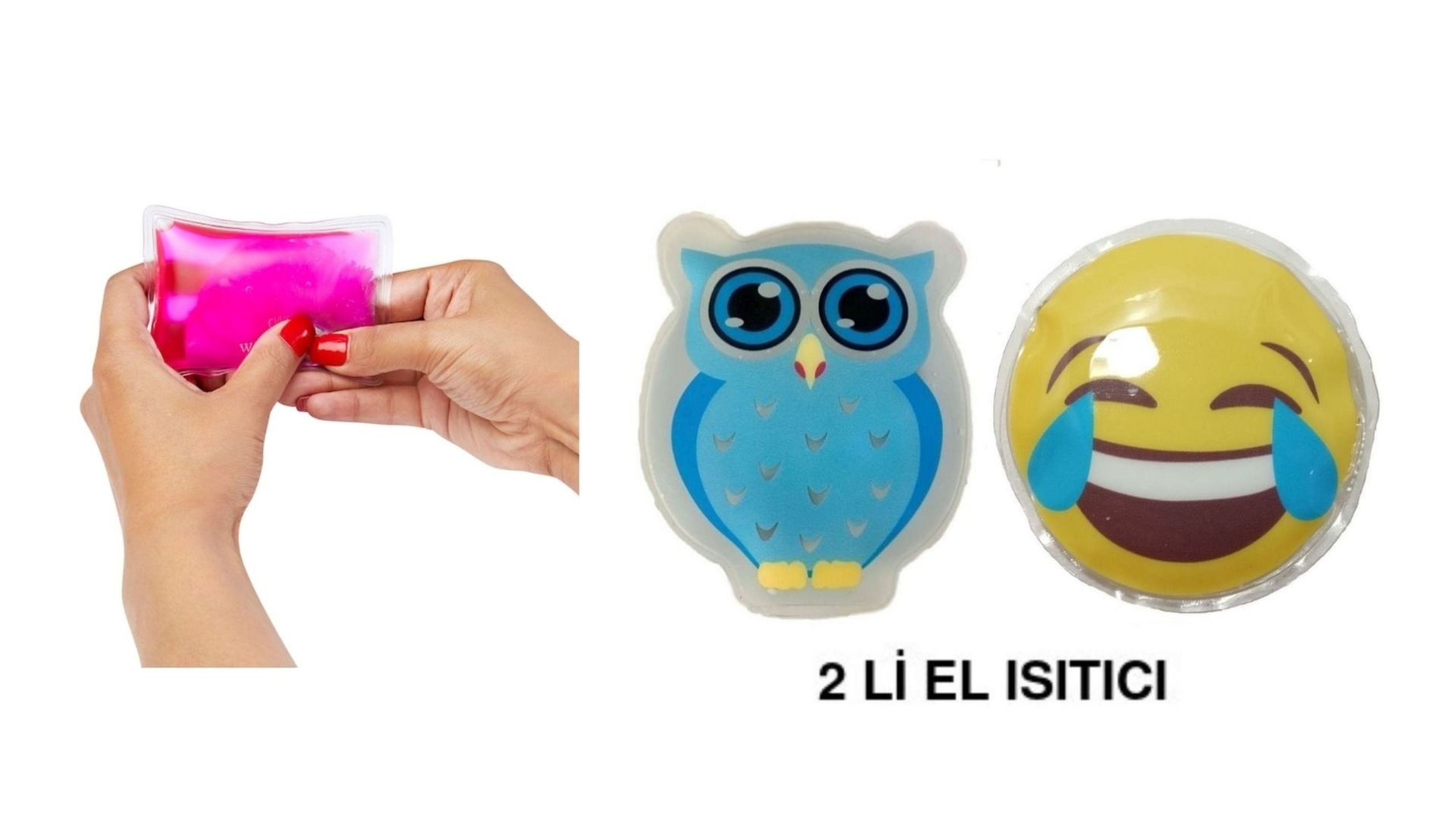 Gülen Emoji Mavi Baykuş Cep Sobası,El Isıtıcı,2 Adet Sıcak Su Torbası Pvc  9Cm