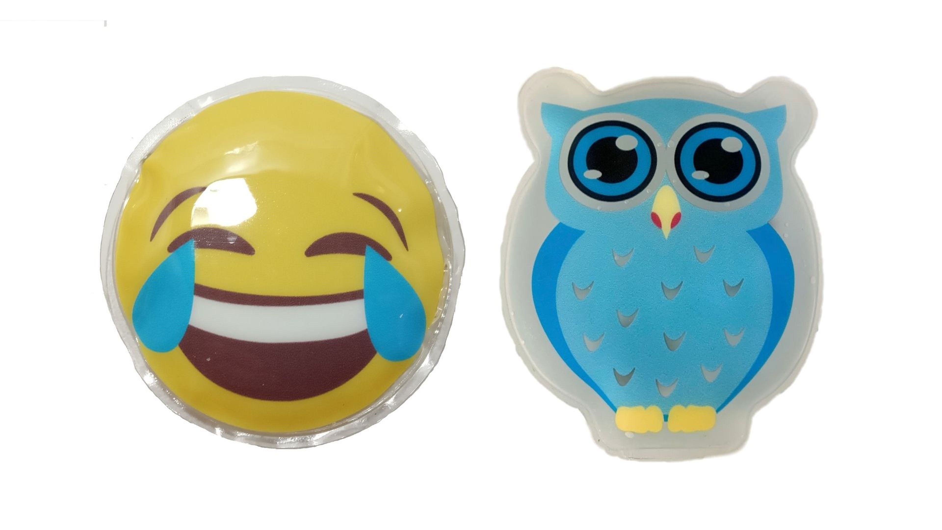 Gülen Emoji Mavi Baykuş Cep Sobası,El Isıtıcı,2 Adet Sıcak Su Torbası Pvc  9Cm