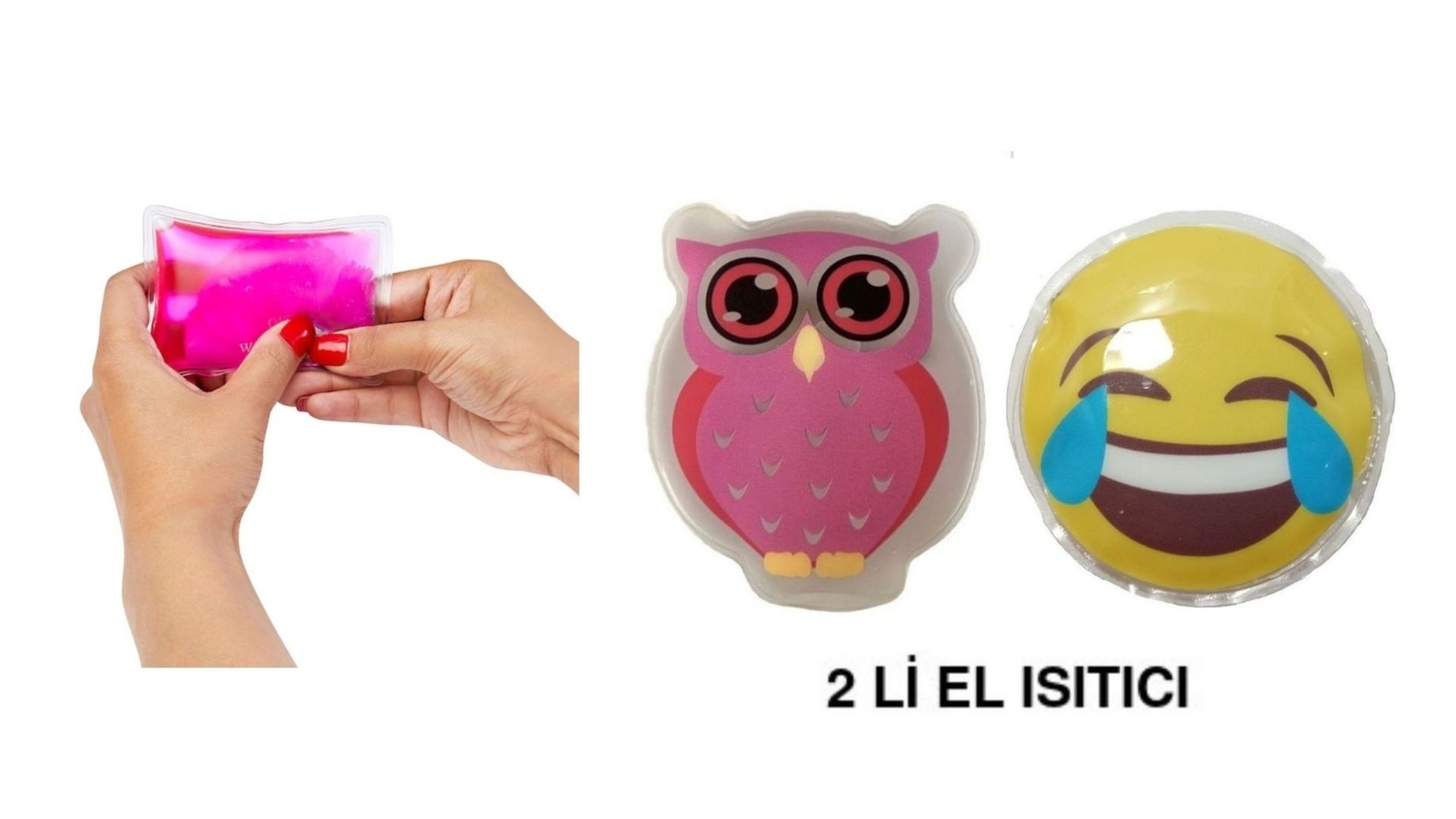 Gülen Emoji Pembe Baykuş Cep Sobası,El Isıtıcı,2 Adet Sıcak Su Torbası Pvc  9Cm