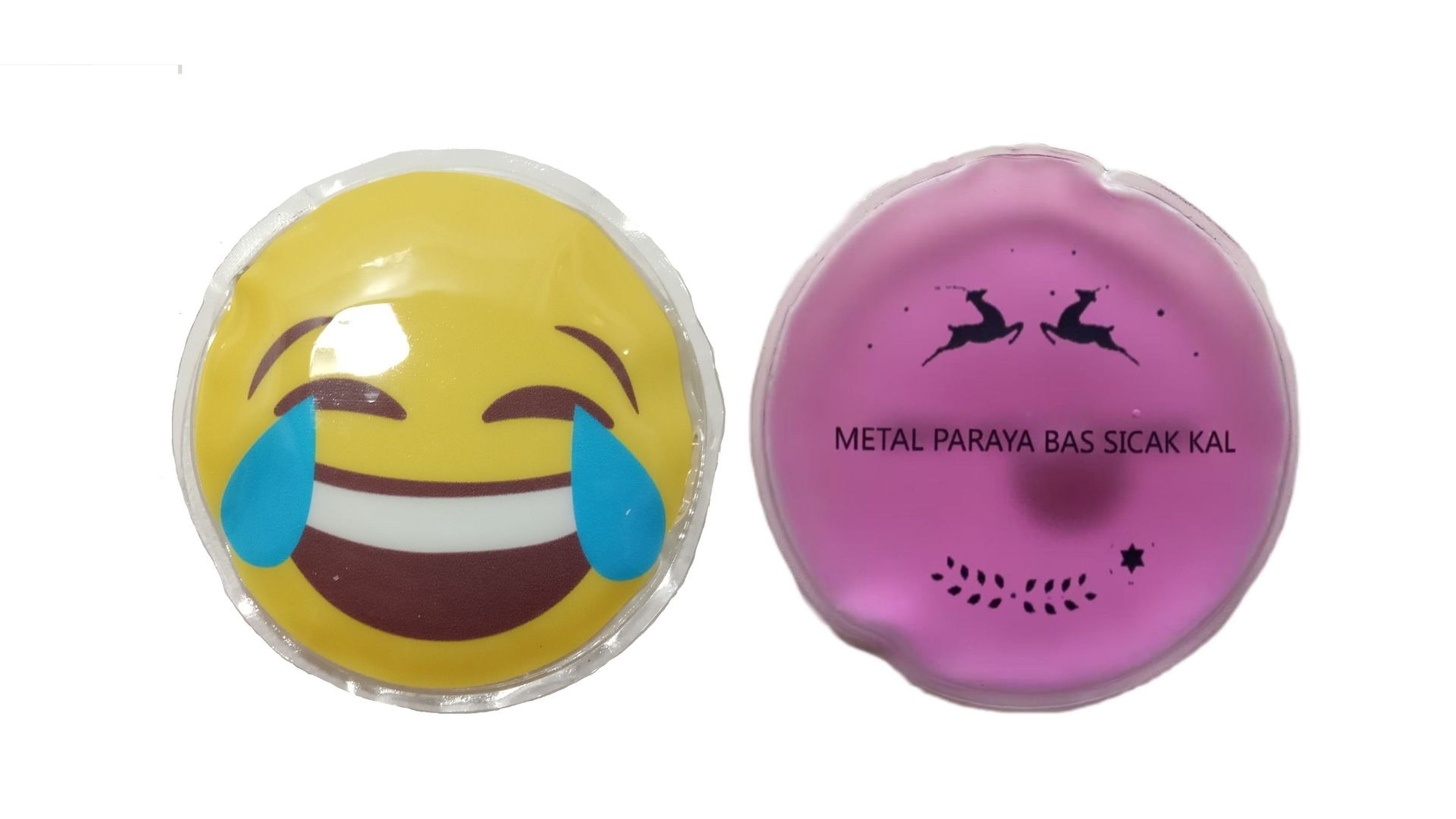 Gülen Emoji Pembe Ceylan Cep Sobası,El Isıtıcı,2 Adet Sıcak Su Torbası Pvc  9Cm