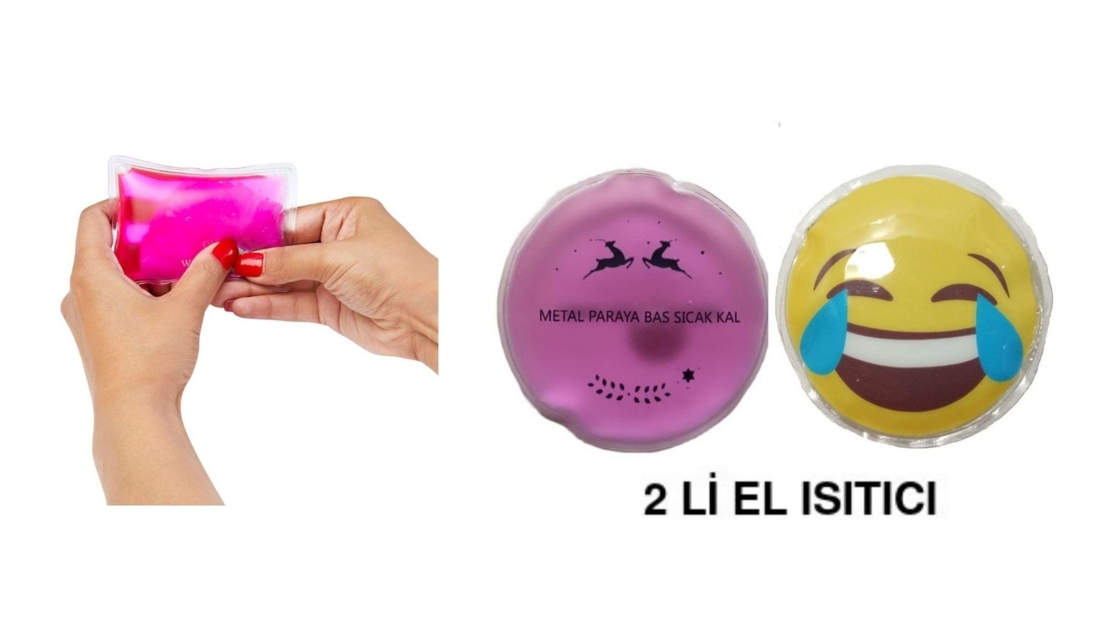Gülen Emoji Pembe Ceylan Cep Sobası,El Isıtıcı,2 Adet Sıcak Su Torbası Pvc  9Cm