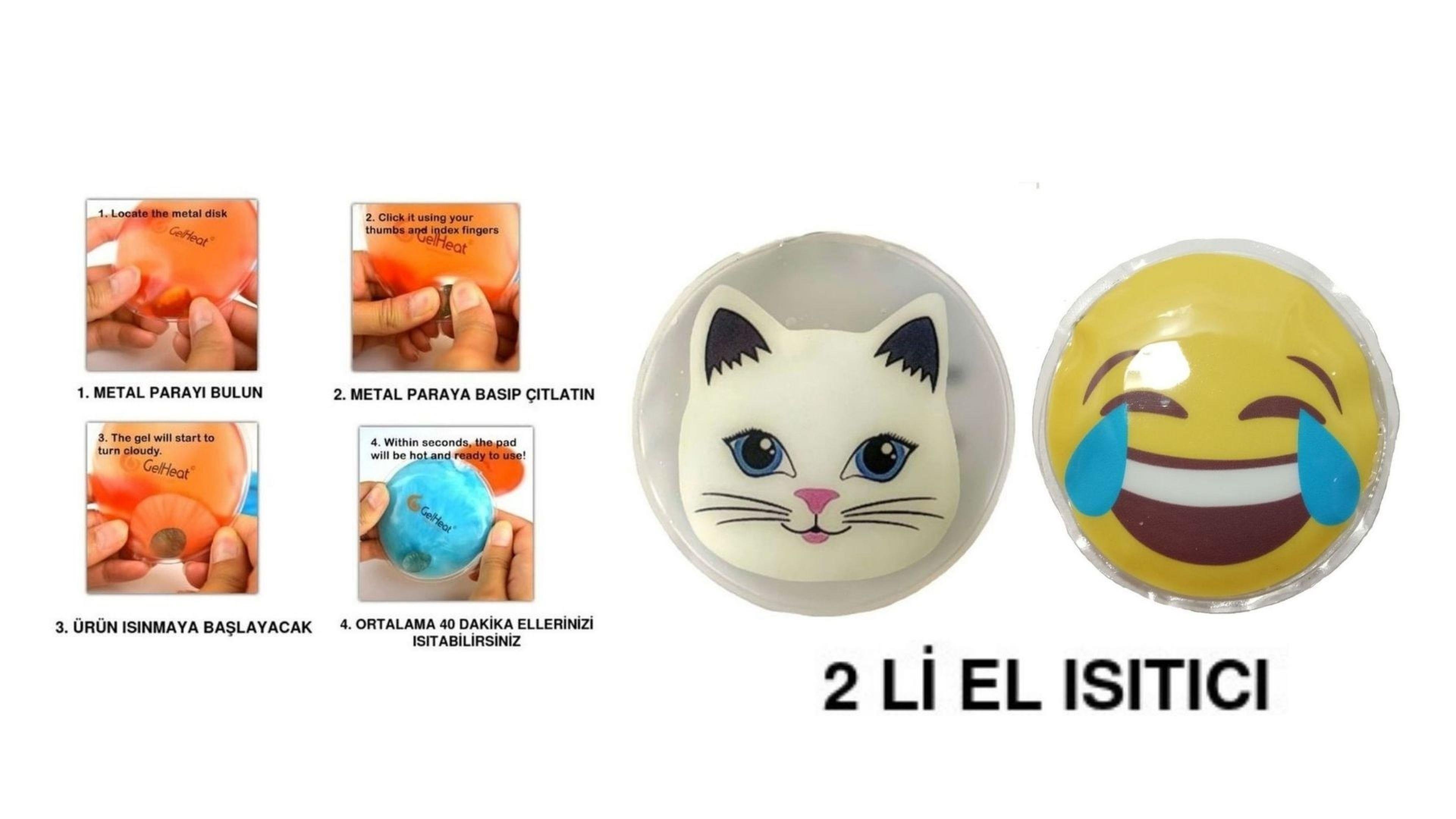 Gülen Emoji,Kedi Cep Sobası,El Isıtıcı,2 Adet Sıcak Su Torbası Pvc  9Cm