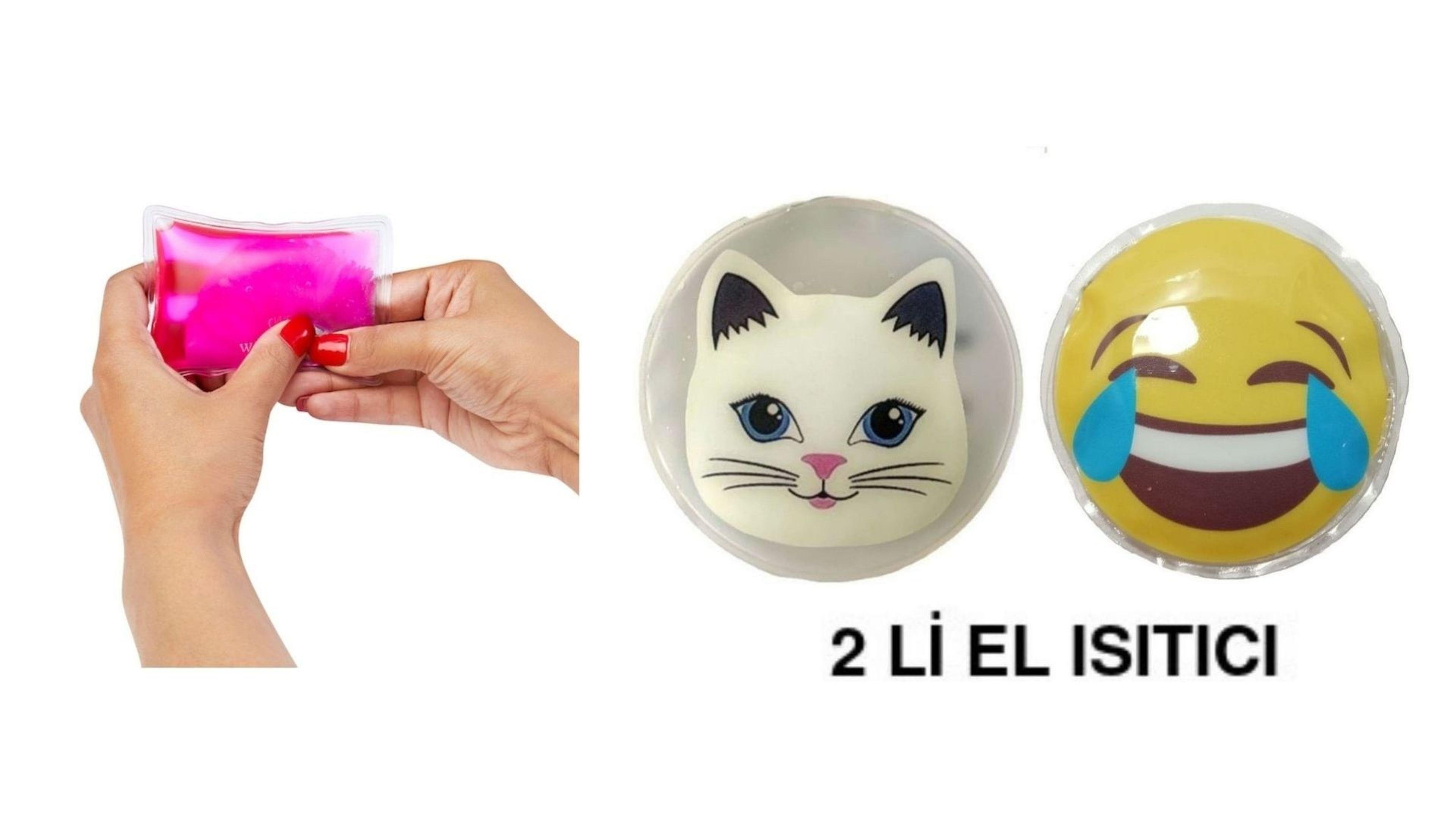 Gülen Emoji,Kedi Cep Sobası,El Isıtıcı,2 Adet Sıcak Su Torbası Pvc  9Cm