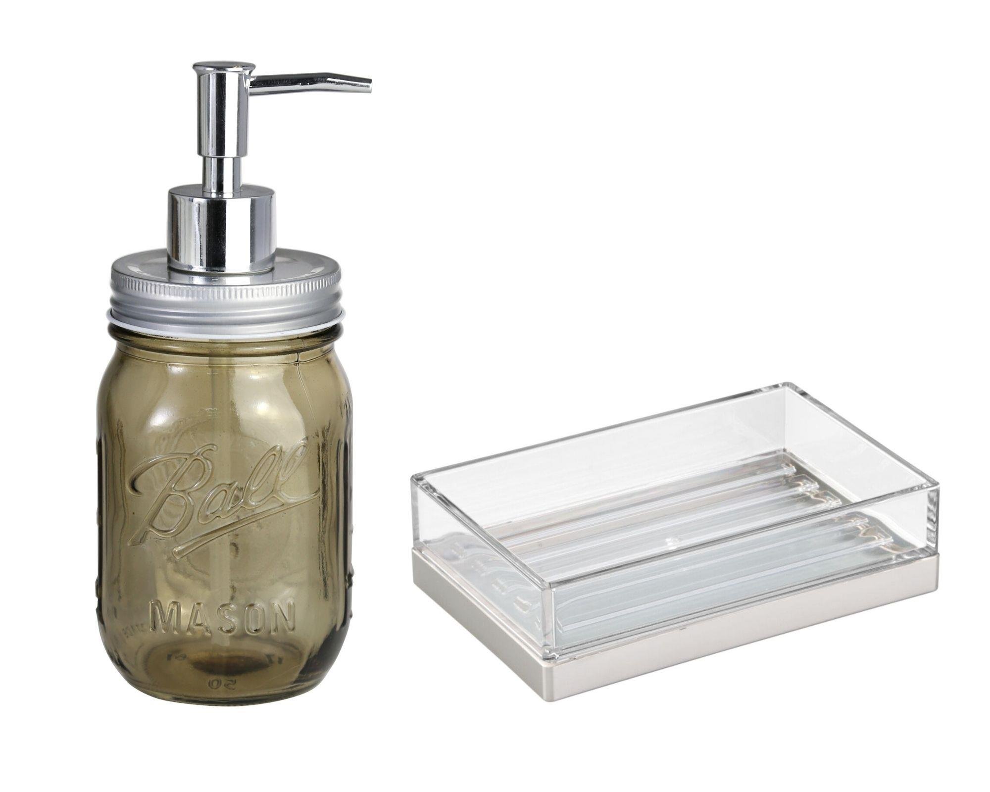 Kahverengi Cam Sıvı Sabunluk Ve Akrilik Sabunluk 2 Li Banyo Seti