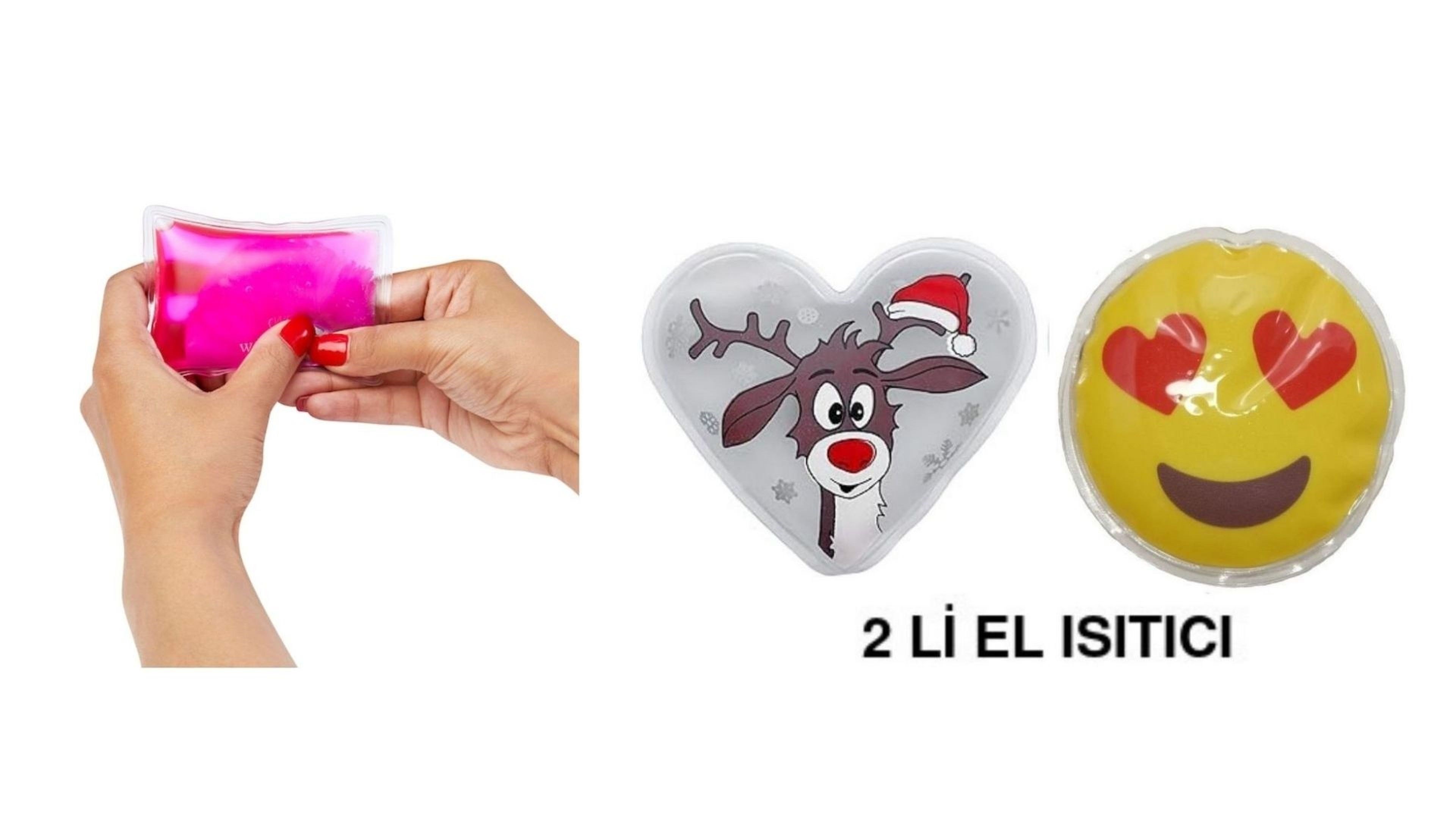 Kalp Emoji Beyaz Geyik Cep Sobası,El Isıtıcı,2 Adet Sıcak Su Torbası Pvc  9Cm