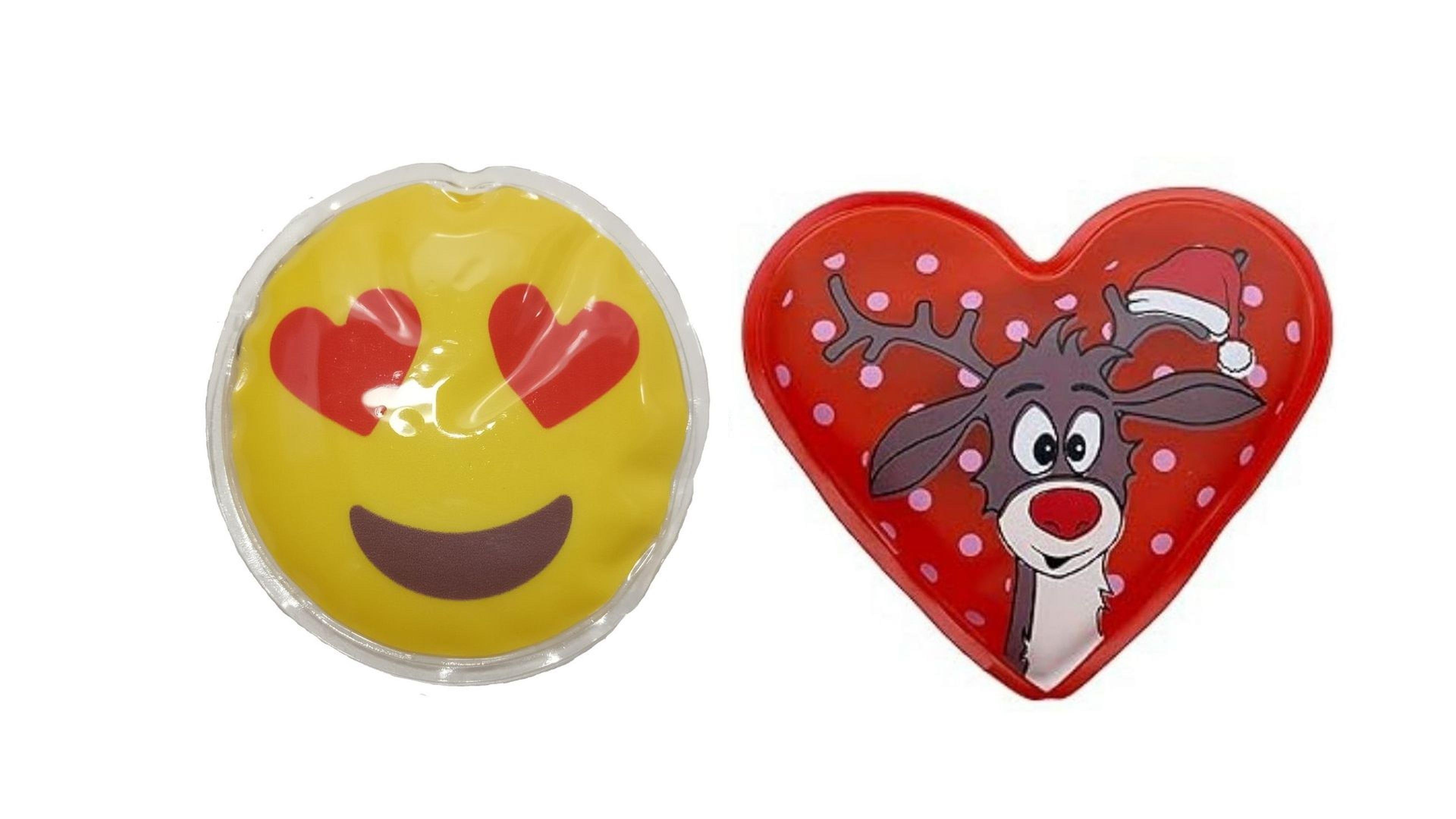 Kalp Emoji Kırmızı Geyik Cep Sobası,El Isıtıcı,İki Adet Sıcak Su Torbası Pvc  9Cm