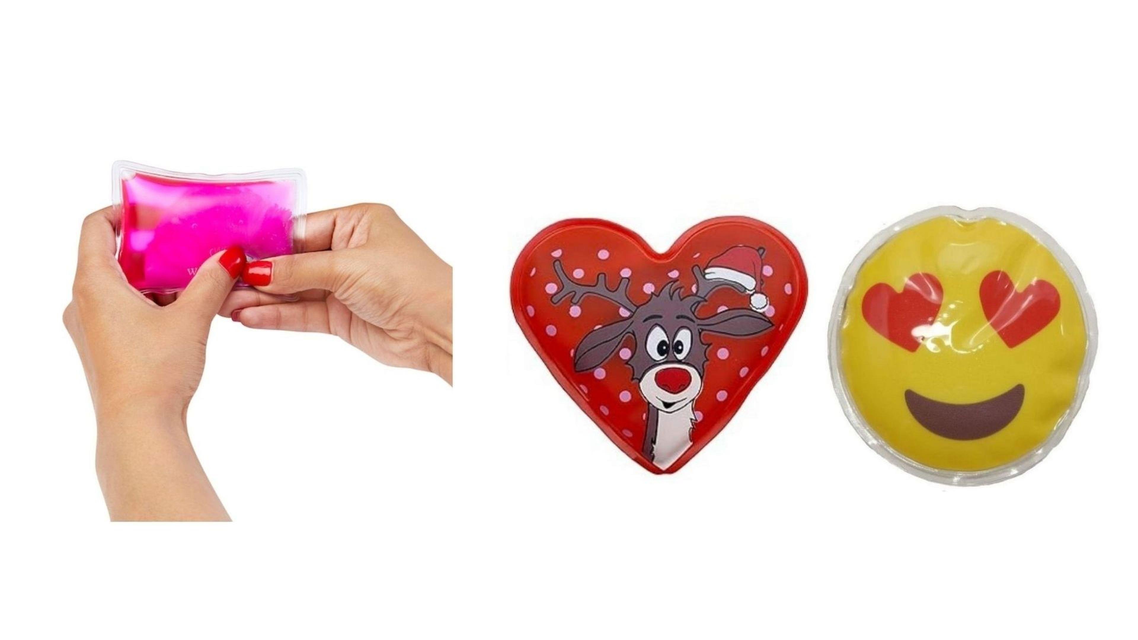 Kalp Emoji Kırmızı Geyik Cep Sobası,El Isıtıcı,İki Adet Sıcak Su Torbası Pvc  9Cm