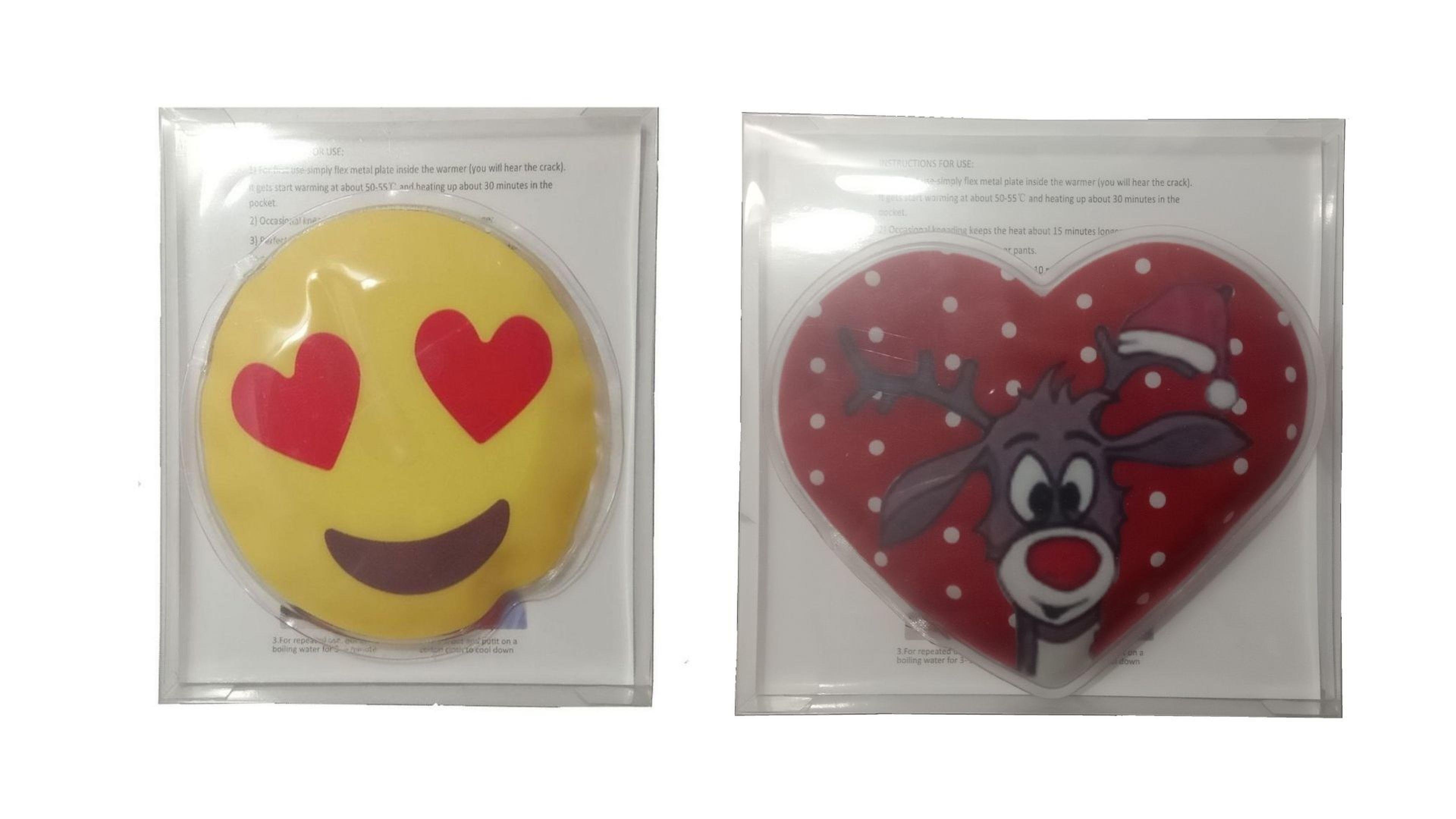 Kalp Emoji Kırmızı Geyik Cep Sobası,El Isıtıcı,İki Adet Sıcak Su Torbası Pvc  9Cm