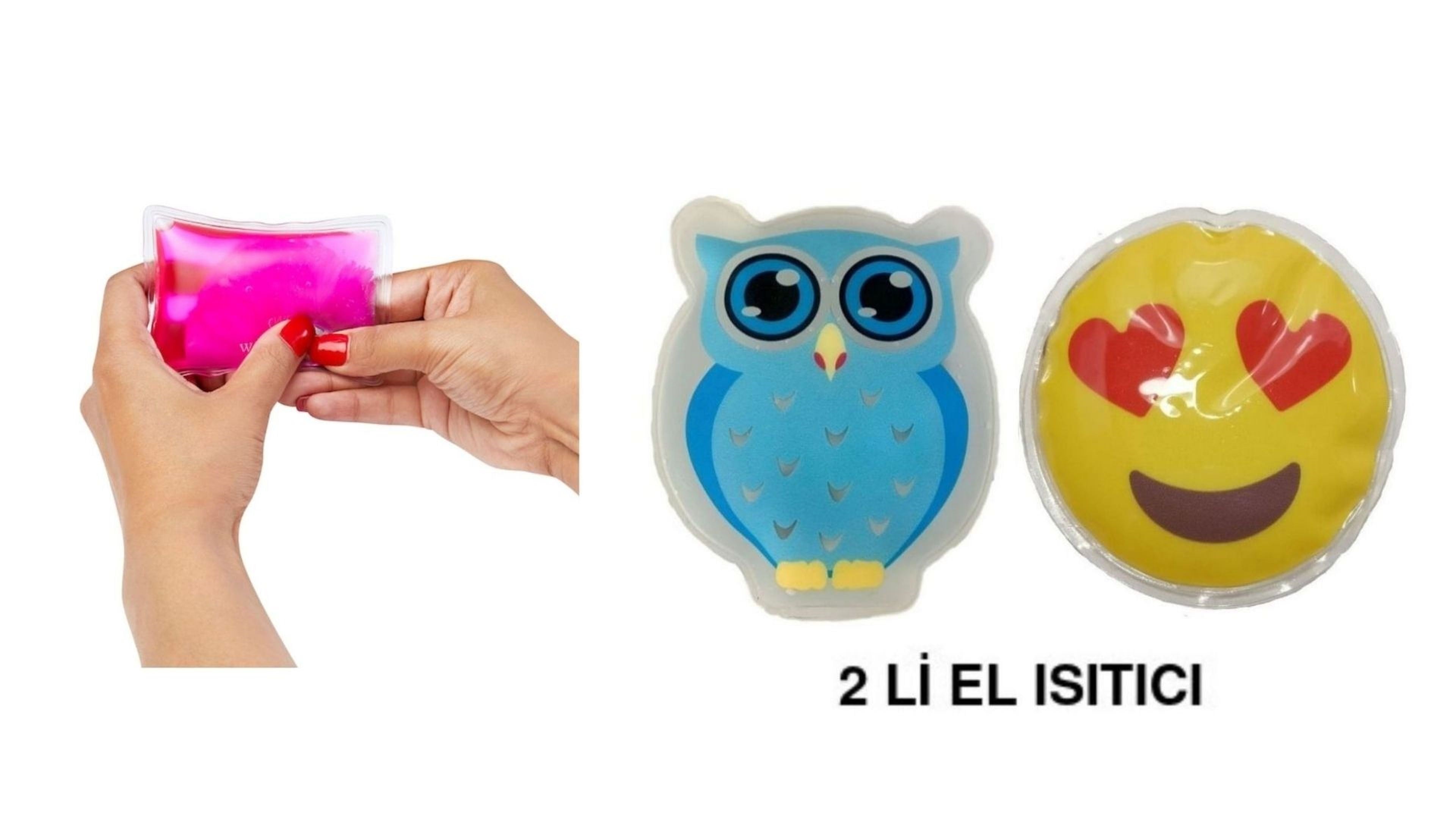 Kalp Emoji Mavi Baykuş Cep Sobası,El Isıtıcı,2 Adet Sıcak Su Torbası Pvc  9Cm