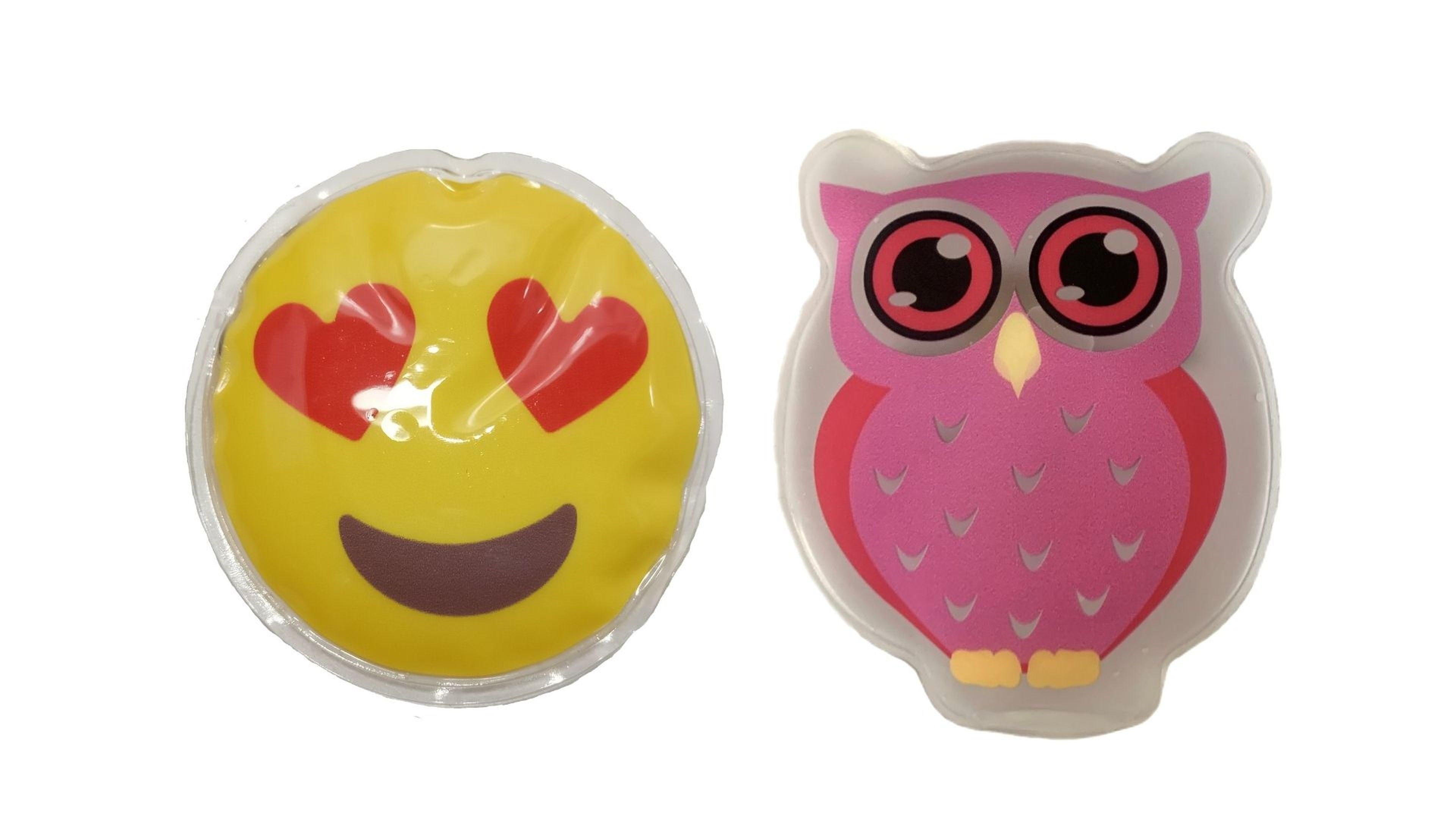 Kalp Emoji Pembe Baykuş Cep Sobası,El Isıtıcı,2 Adet Sıcak Su Torbası Pvc  9Cm
