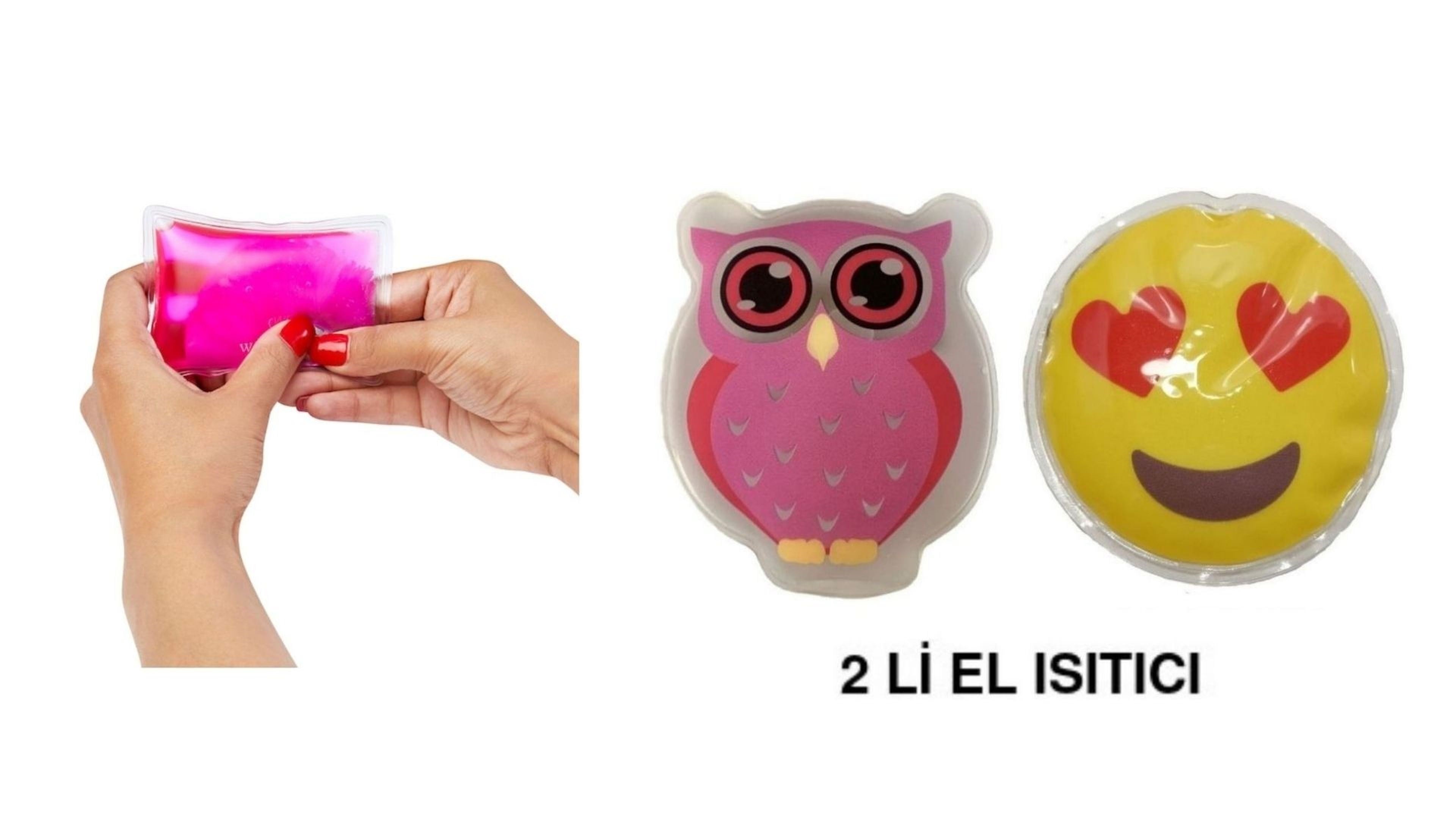 Kalp Emoji Pembe Baykuş Cep Sobası,El Isıtıcı,2 Adet Sıcak Su Torbası Pvc  9Cm