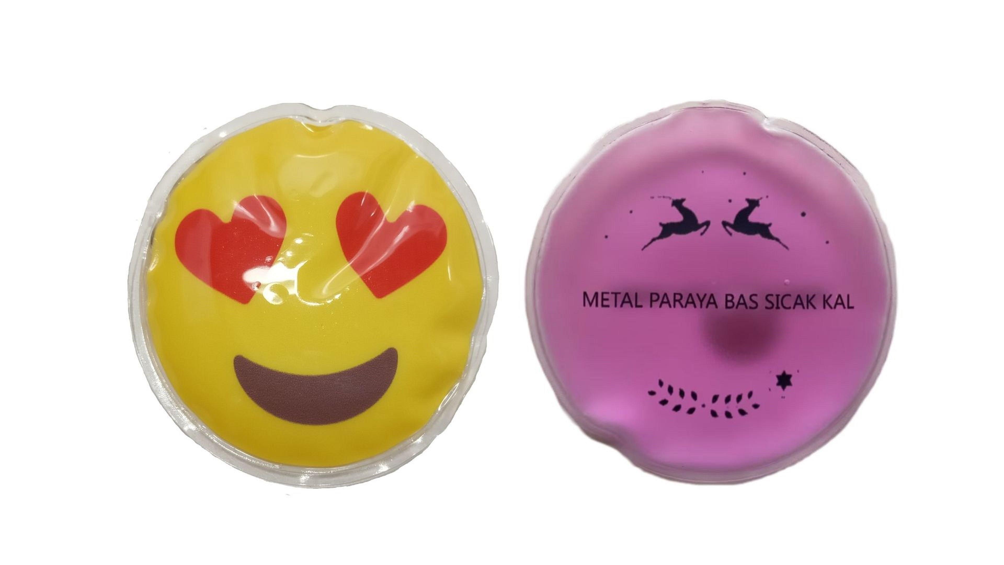 Kalp Emoji Pembe Ceylan Cep Sobası,El Isıtıcı,2 Adet Sıcak Su Torbası Pvc  9Cm