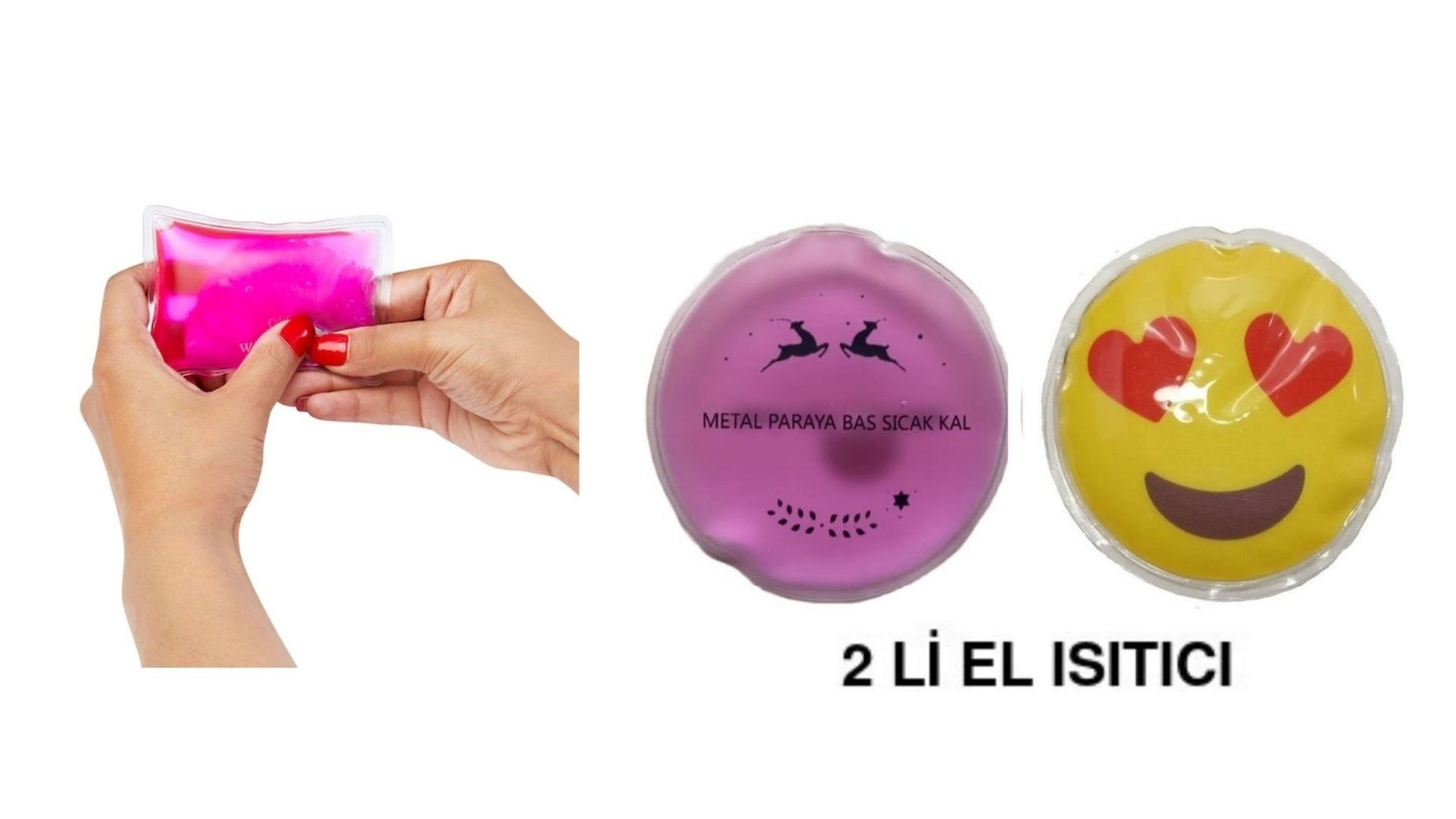Kalp Emoji Pembe Ceylan Cep Sobası,El Isıtıcı,2 Adet Sıcak Su Torbası Pvc  9Cm