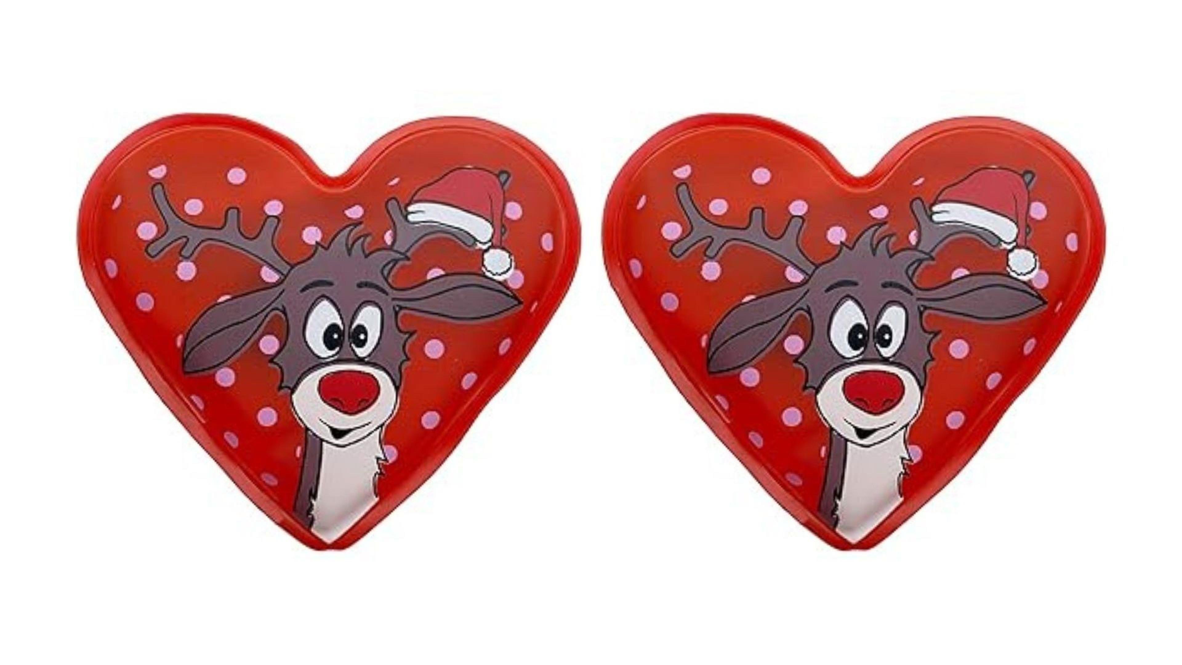 Kalp Geyik Cep Sobası,El Isıtıcı,İki Adet Sıcak Su Torbası Pvc Kırmızı 9Cm