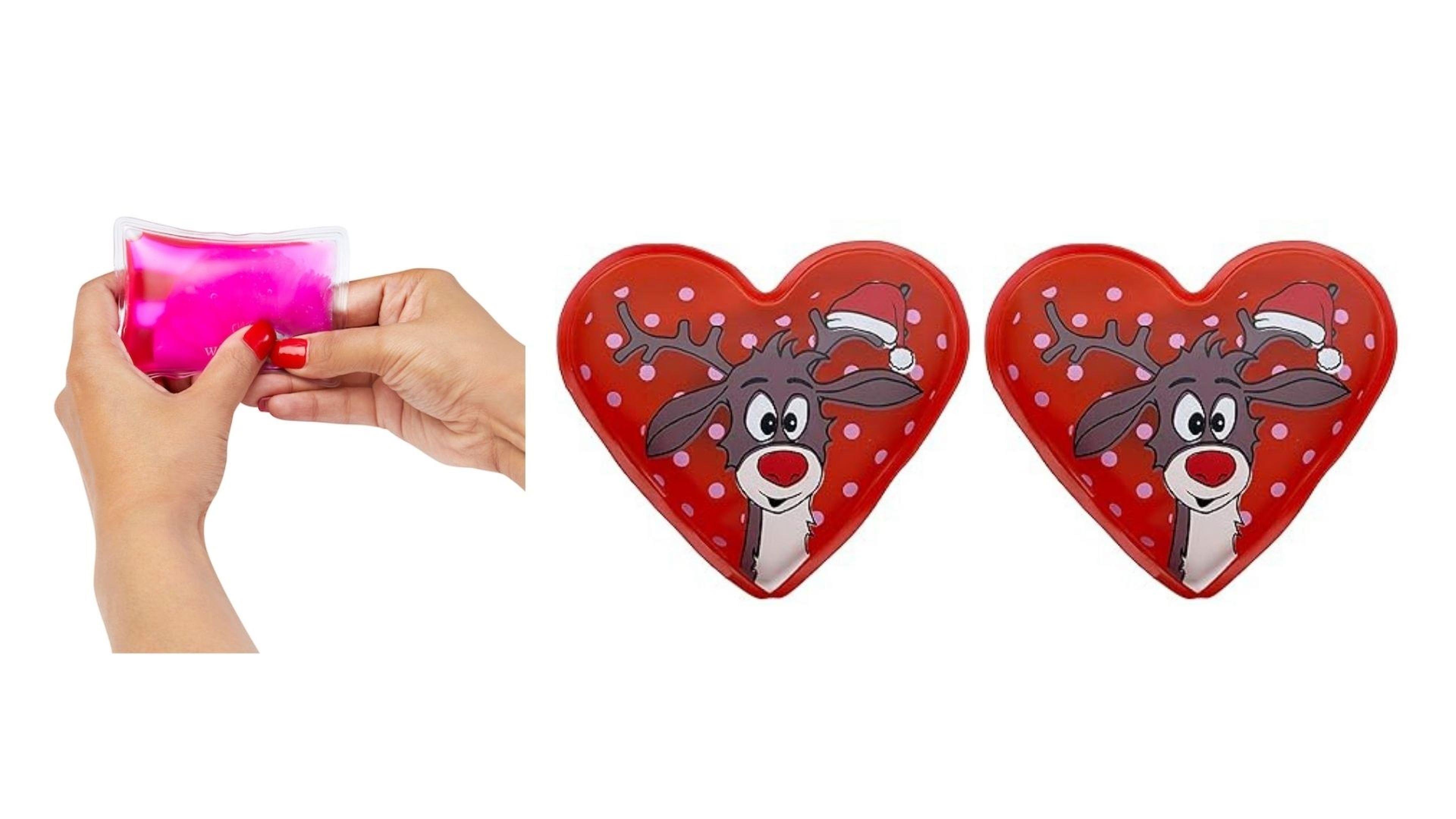 Kalp Geyik Cep Sobası,El Isıtıcı,İki Adet Sıcak Su Torbası Pvc Kırmızı 9Cm