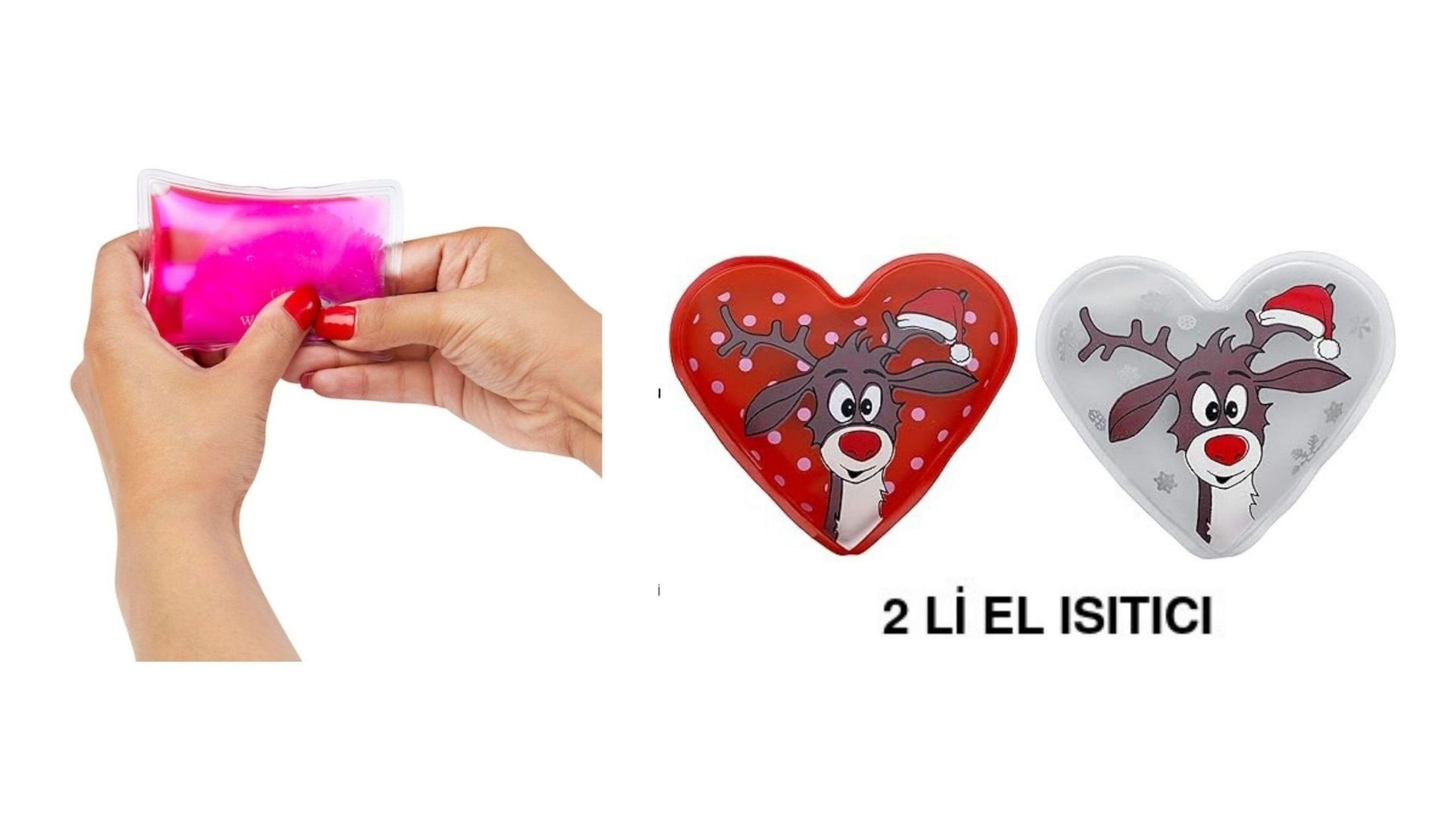 Kalp Geyik Cep Sobası,El Isıtıcı,İki Adet Sıcak Su Torbası Pvc  9Cm