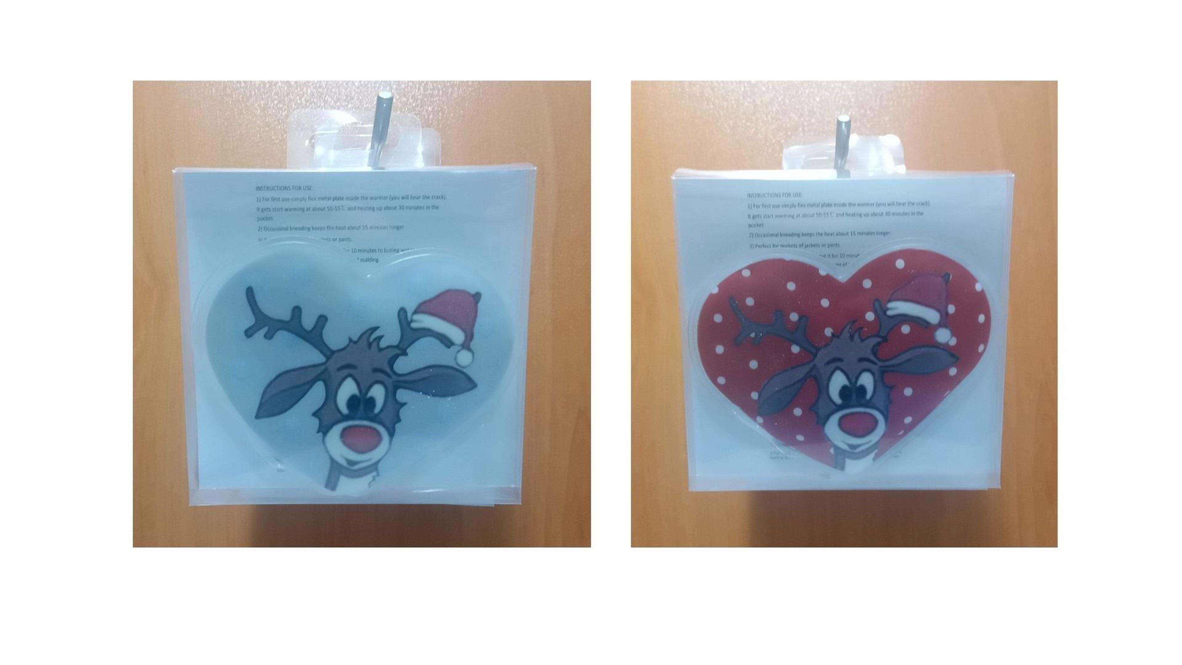 Kalp Geyik Cep Sobası,El Isıtıcı,İki Adet Sıcak Su Torbası Pvc  9Cm