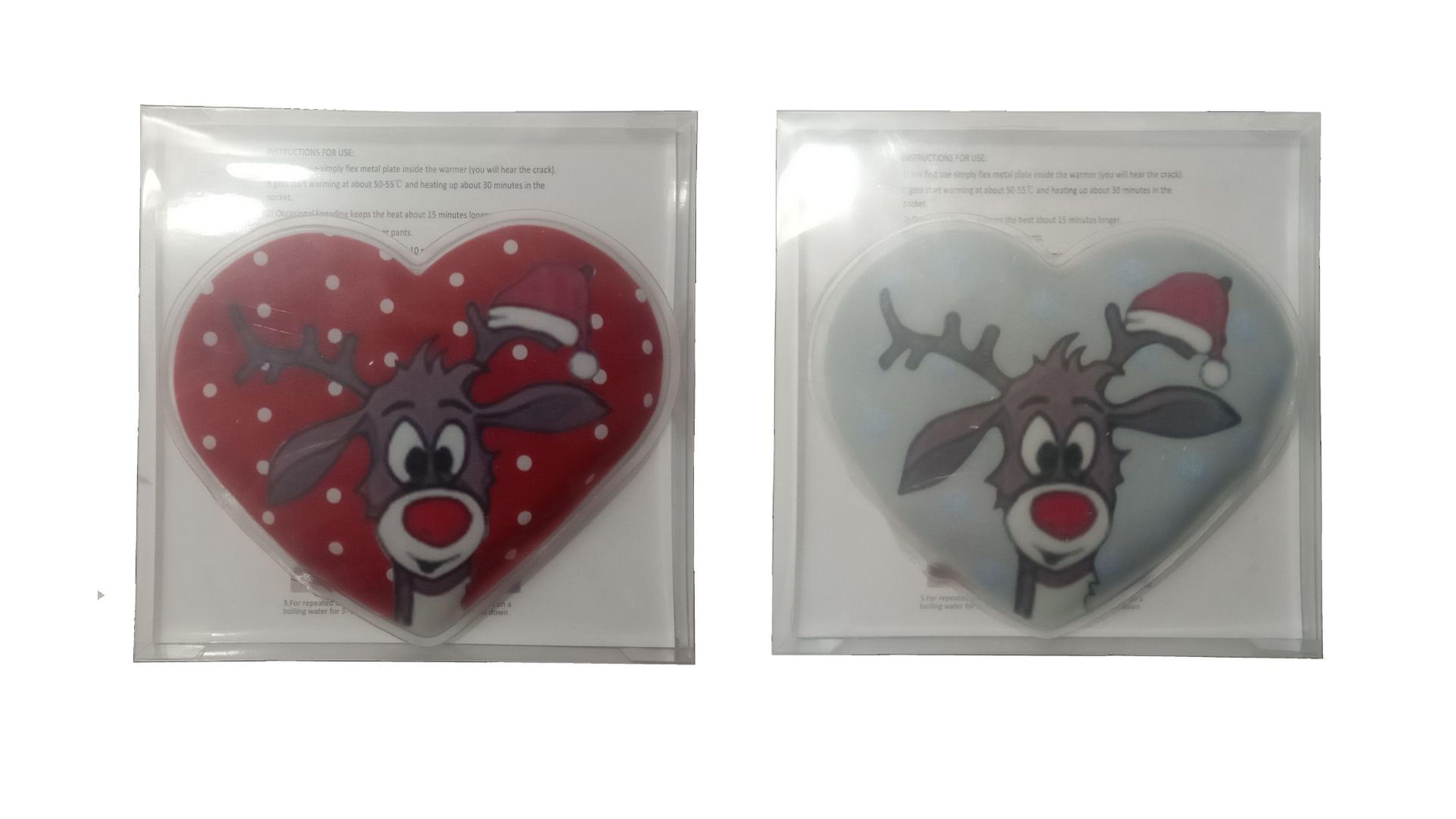 Kalp Geyik Cep Sobası,El Isıtıcı,İki Adet Sıcak Su Torbası Pvc  9Cm