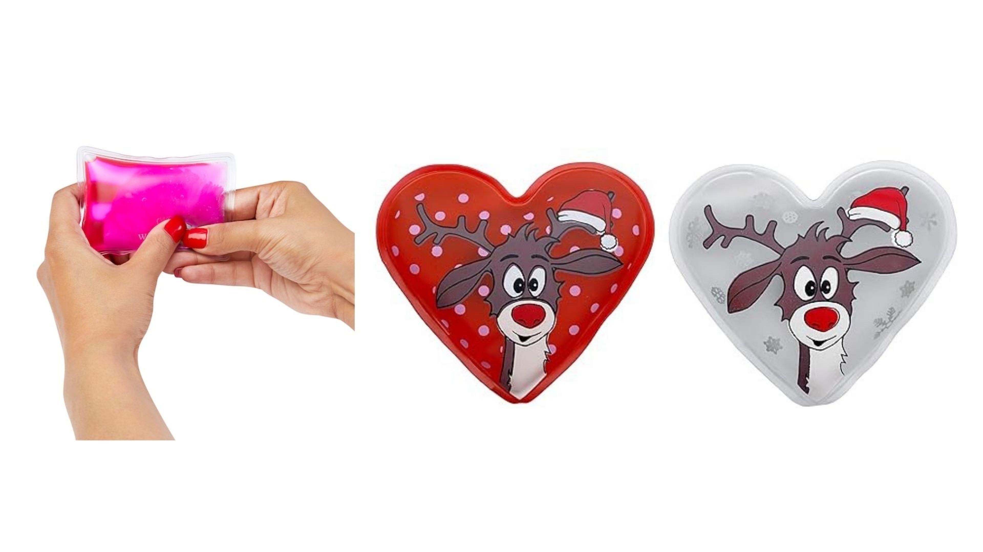 Kalp Geyik Cep Sobası,El Isıtıcı,İki Adet Sıcak Su Torbası Pvc  9Cm