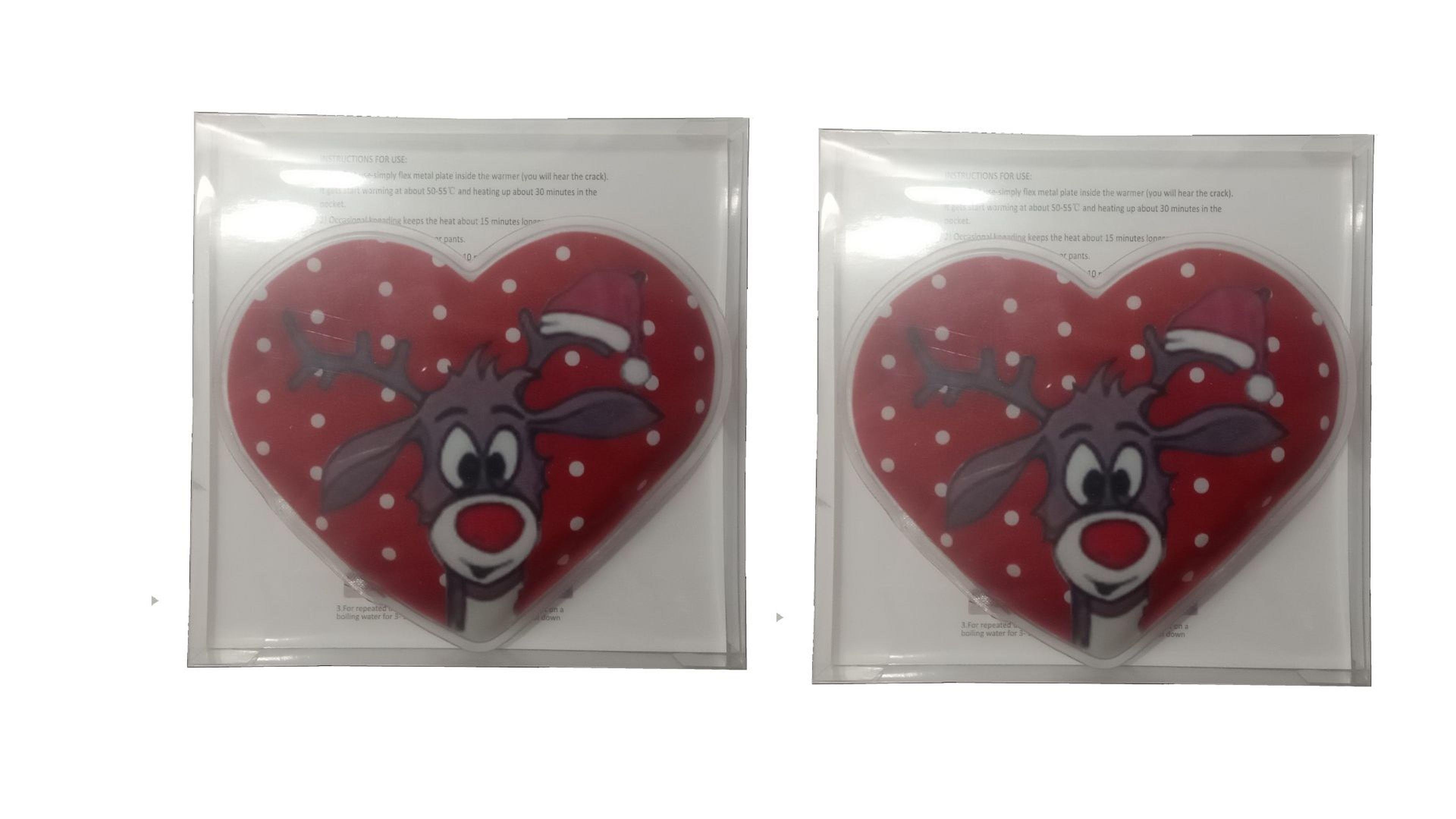 Kalp Geyik Cep Sobası,El Isıtıcı,İki Adet Sıcak Su Torbası Pvc Kırmızı 9Cm