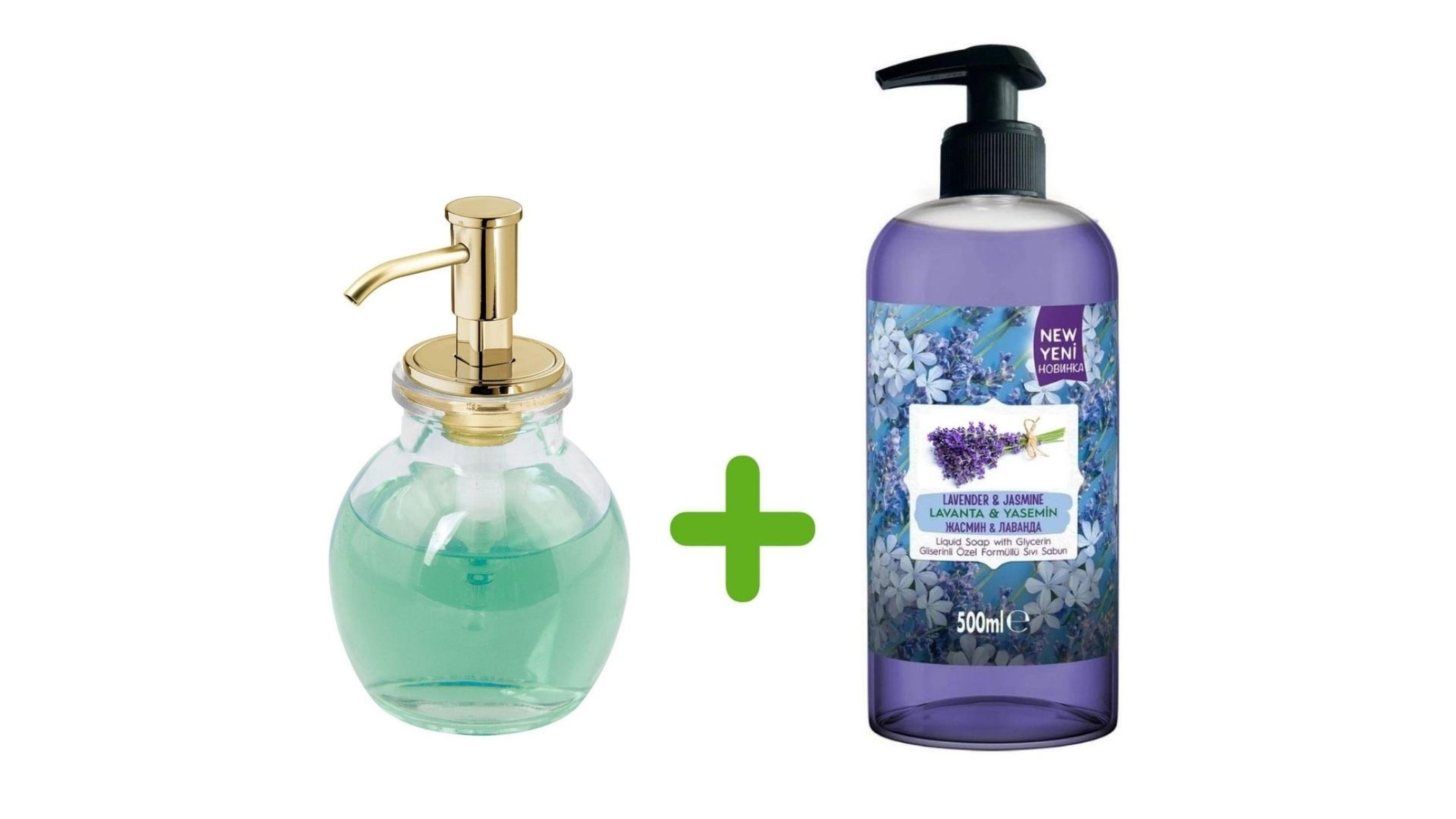 Oval Cam Sıvı Sabunluk Ve 1 Adet 500 Ml Sıvı Sabun Lavanta Kokulu