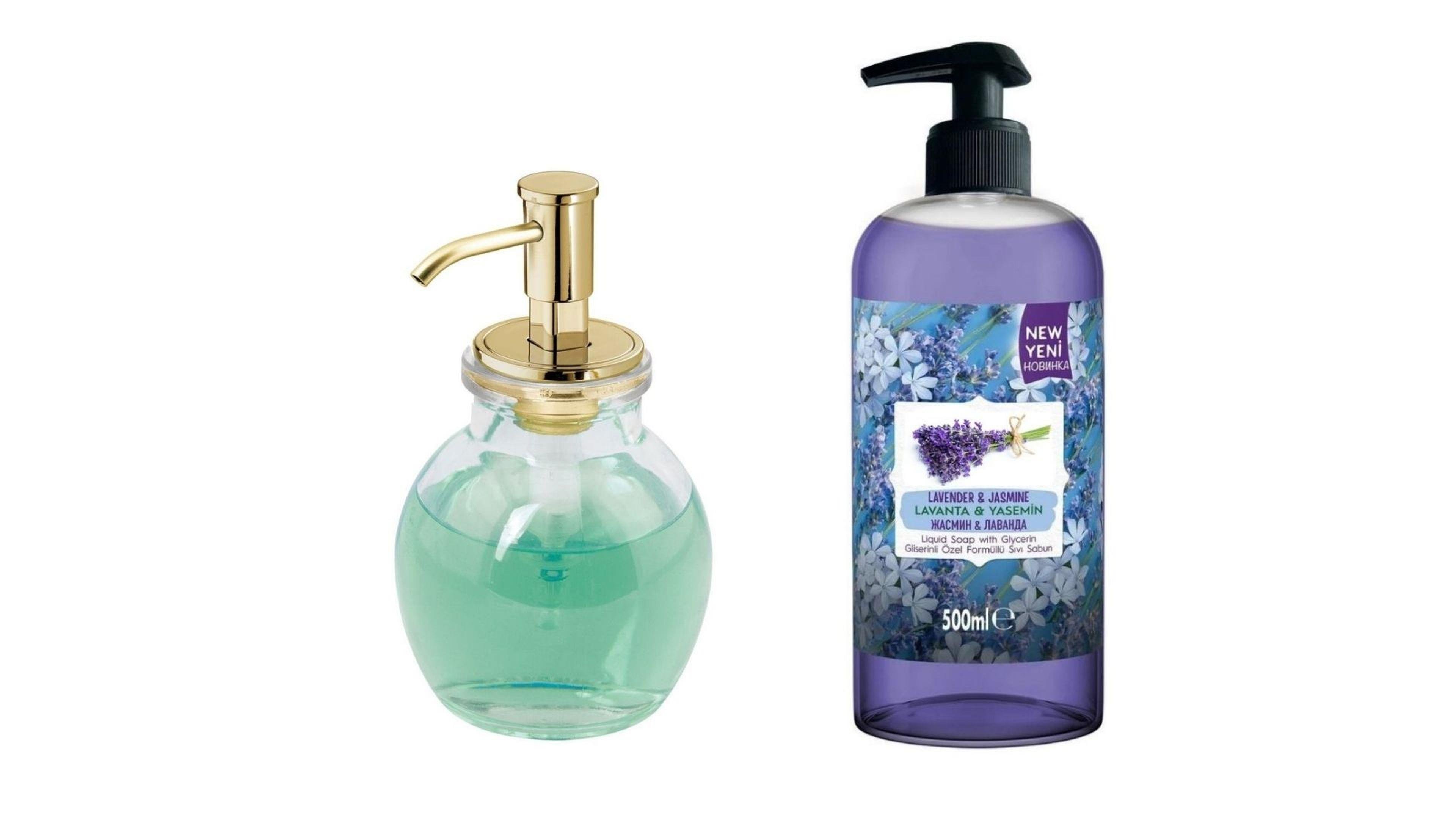 Oval Cam Sıvı Sabunluk Ve 1 Adet 500 Ml Sıvı Sabun Lavanta Kokulu