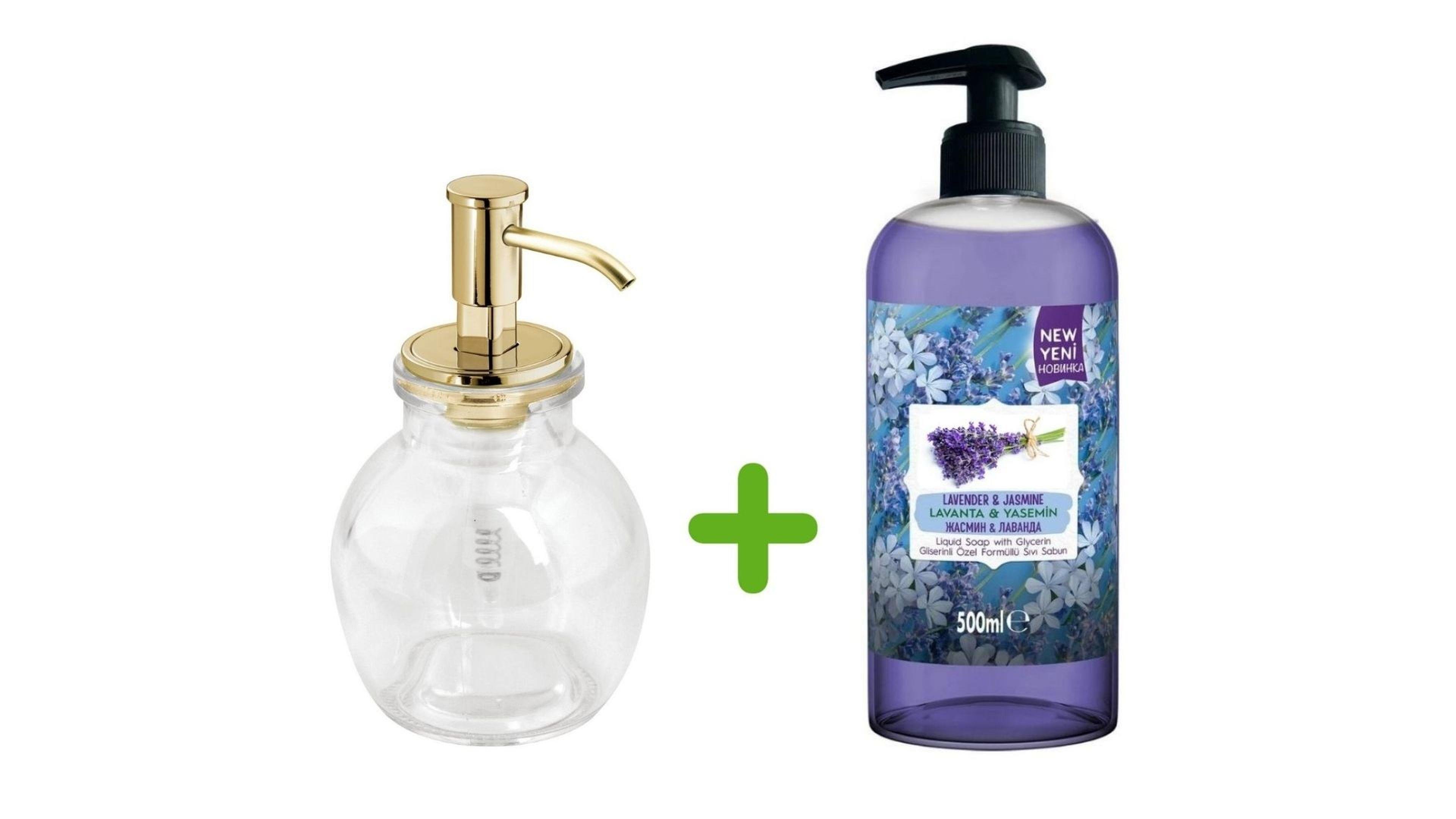 Oval Cam Sıvı Sabunluk Ve 1 Adet 500 Ml Sıvı Sabun Lavanta Kokulu
