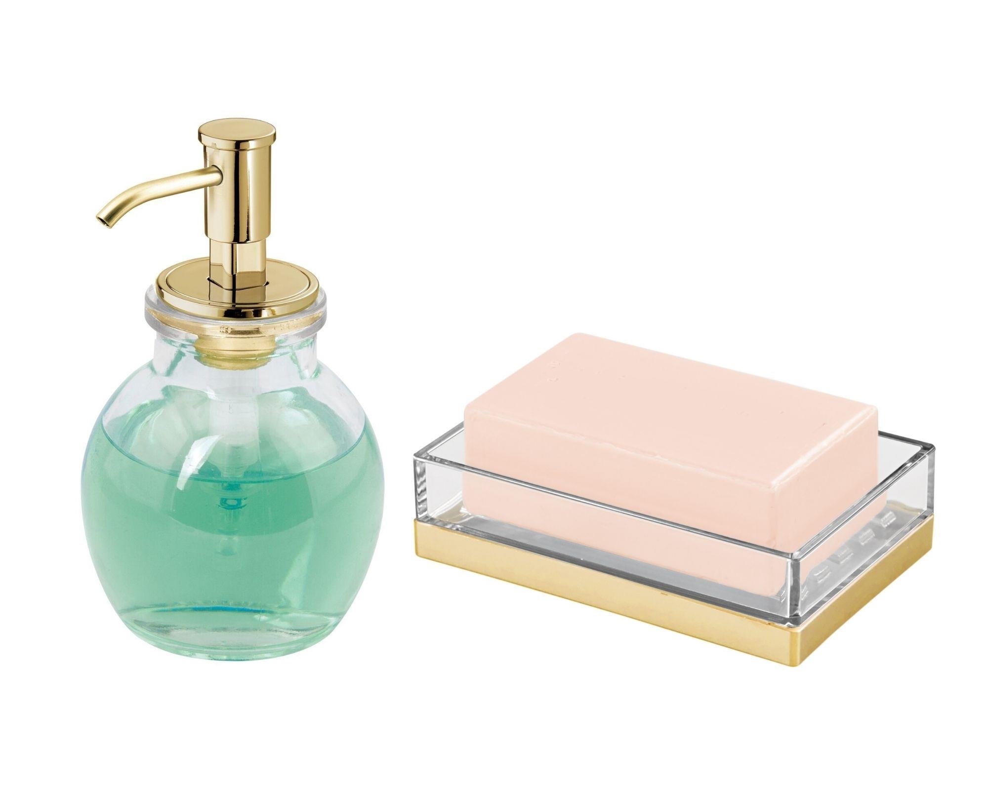 Oval Cam Sıvı Sabunluk Ve Akrilik Sabunluk 2 Li Banyo Seti