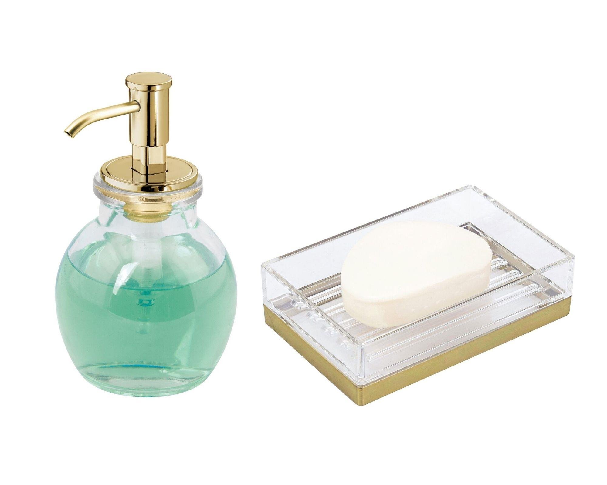 Oval Cam Sıvı Sabunluk Ve Akrilik Sabunluk 2 Li Banyo Seti