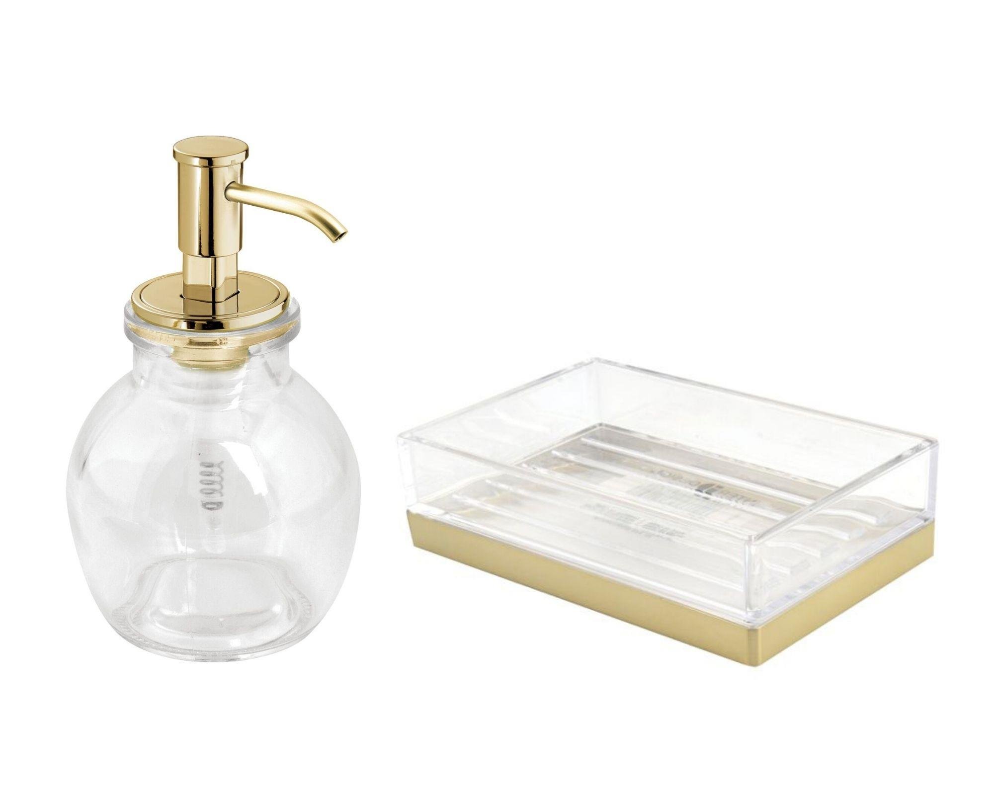 Oval Cam Sıvı Sabunluk Ve Akrilik Sabunluk 2 Li Banyo Seti