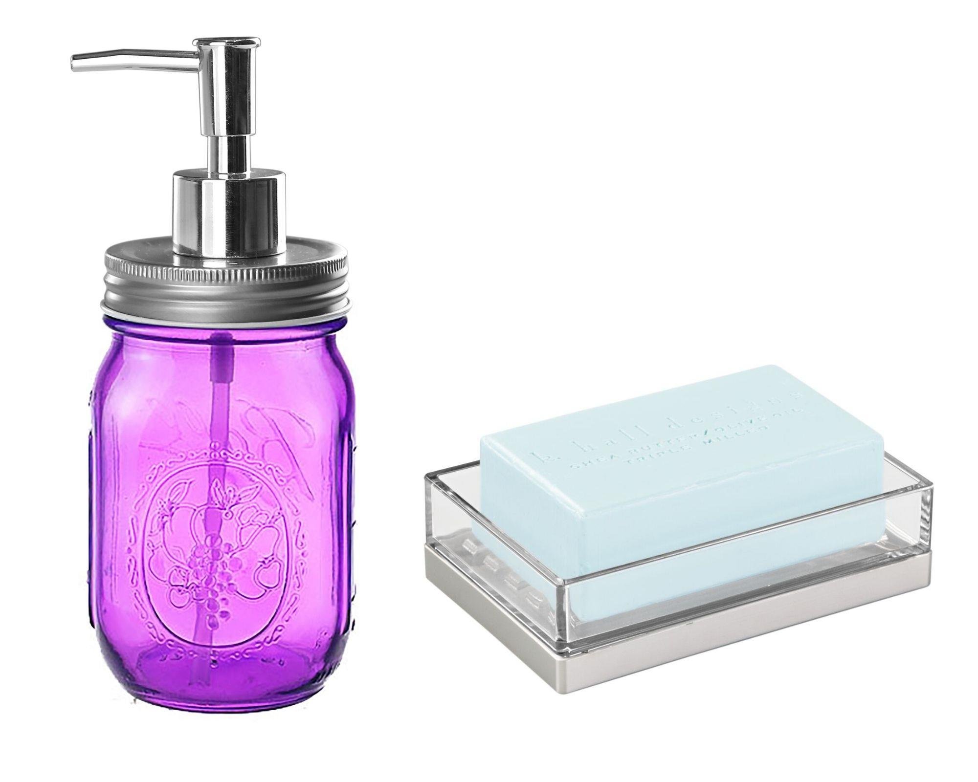 Pembe Cam Sıvı Sabunluk Ve Akrilik Sabunluk 2 Li Banyo Seti