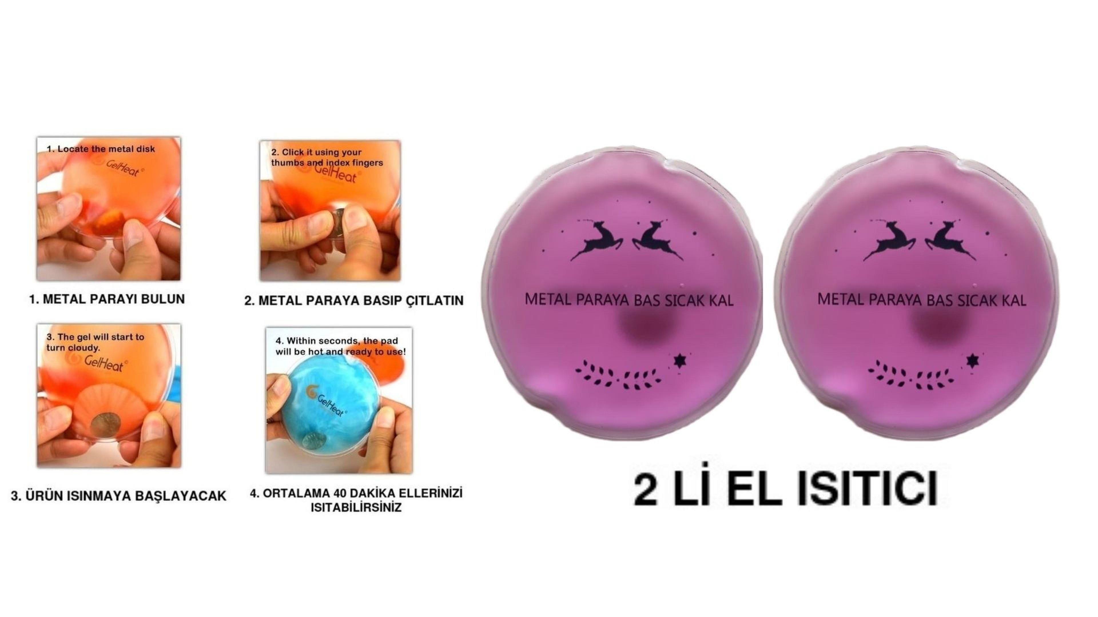 Pembe Ceylan Cep Sobası,El Isıtıcı,2 Adet Sıcak Su Torbası Pvc 9cm