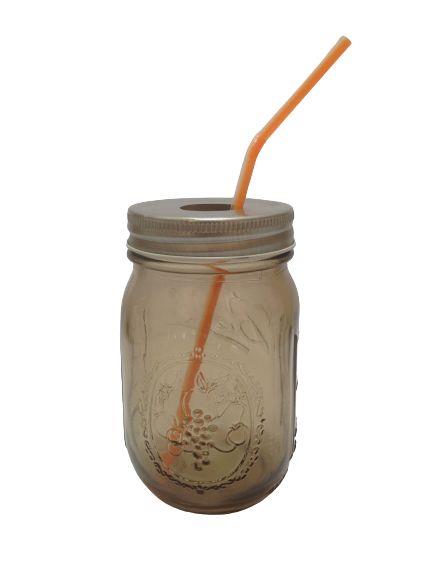 Pipetli Cam Kupa Bardak,Kahverengi 8X8X10Cm 420Ml