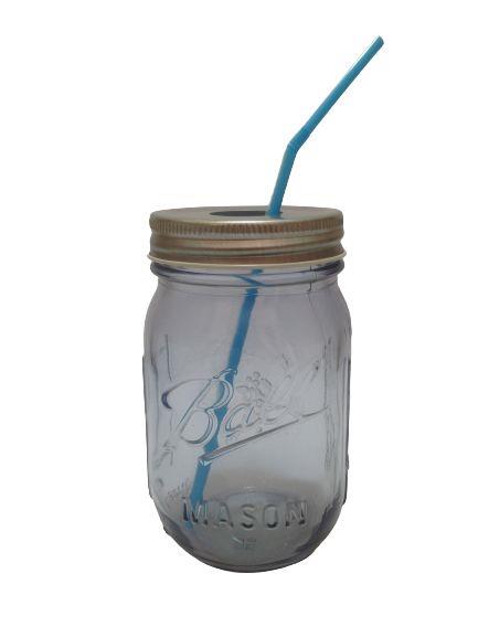 Pipetli Cam Kupa Bardak,Mavi 8X8X10Cm 420Ml