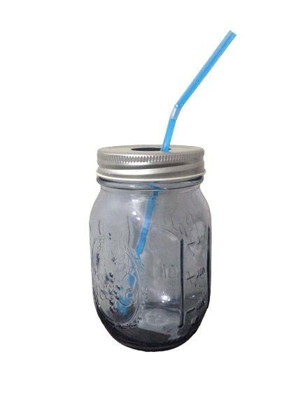 Pipetli Cam Kupa Bardak,Mavi 8X8X10Cm 420Ml