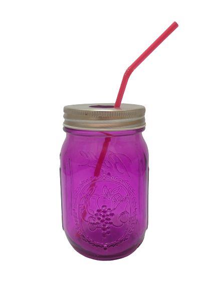 Pipetli Cam Kupa Bardak,Pembe  8X8X10Cm 420Ml