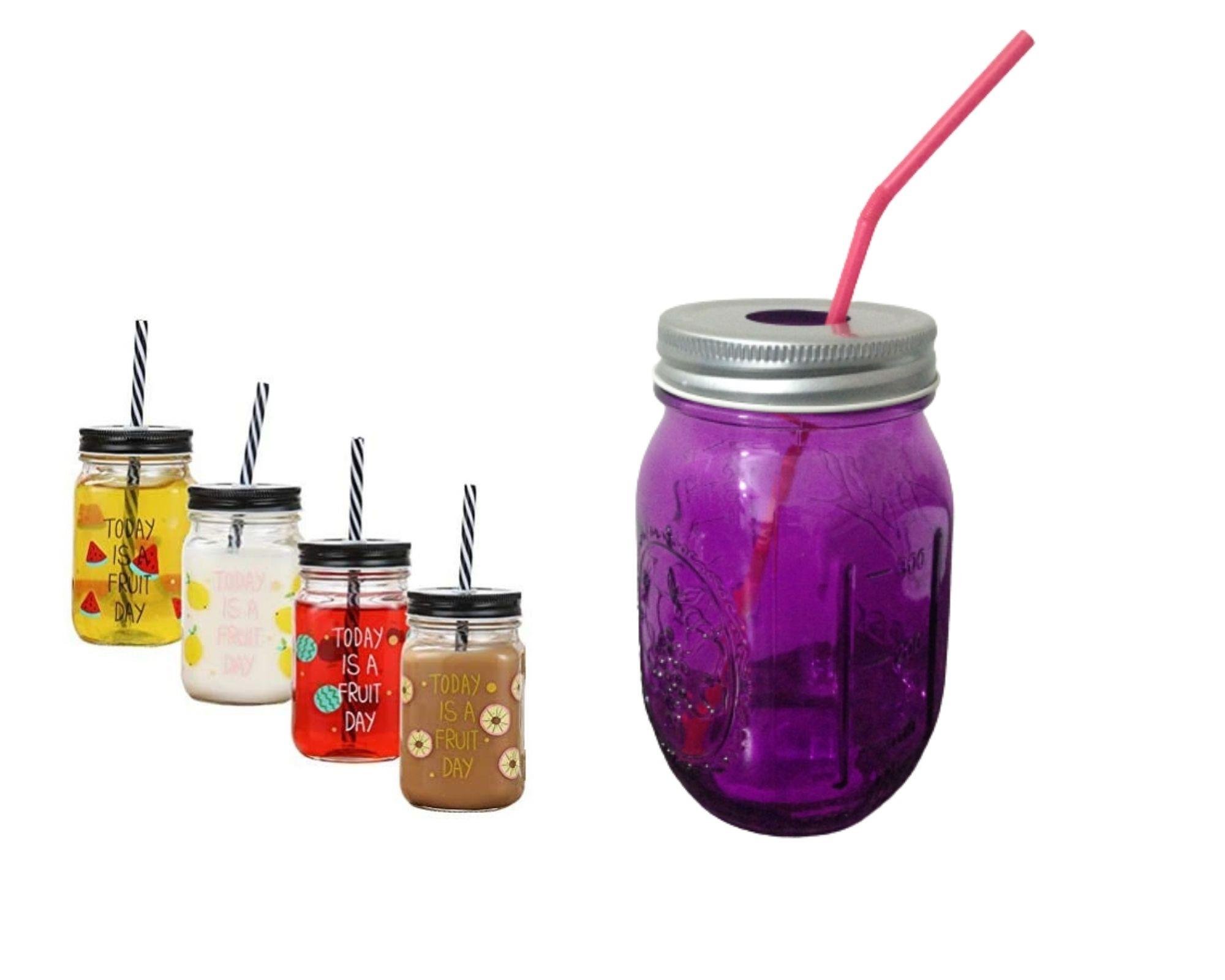 Pipetli Cam Kupa Bardak,Pembe  8X8X10Cm 420Ml