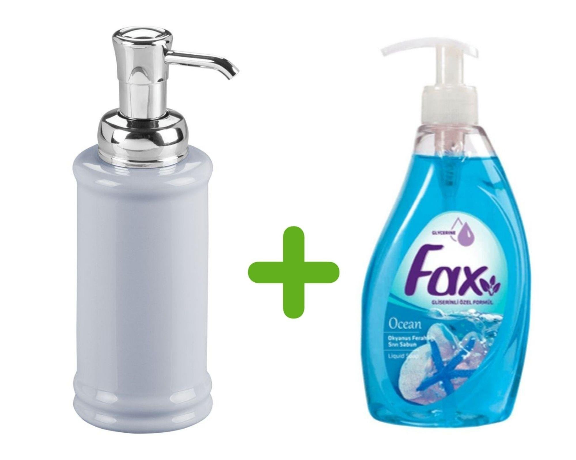 Porselen Gri Sıvı Sabunluk Ve 1 Adet 500 Ml Sıvı Sabun Okyanus Kokulu