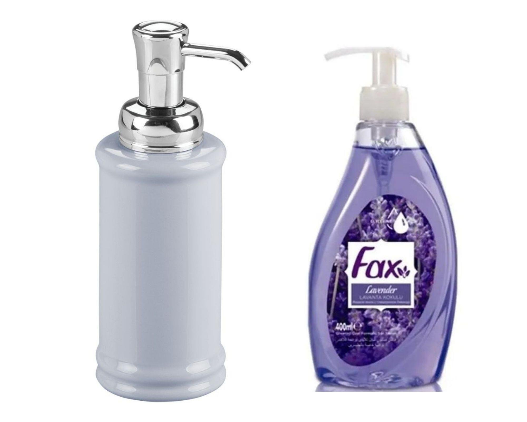 Porselen Gri Sıvı Sabunluk Ve 1 Adet 500 Ml Sıvı Sabun Lavanta Kokulu