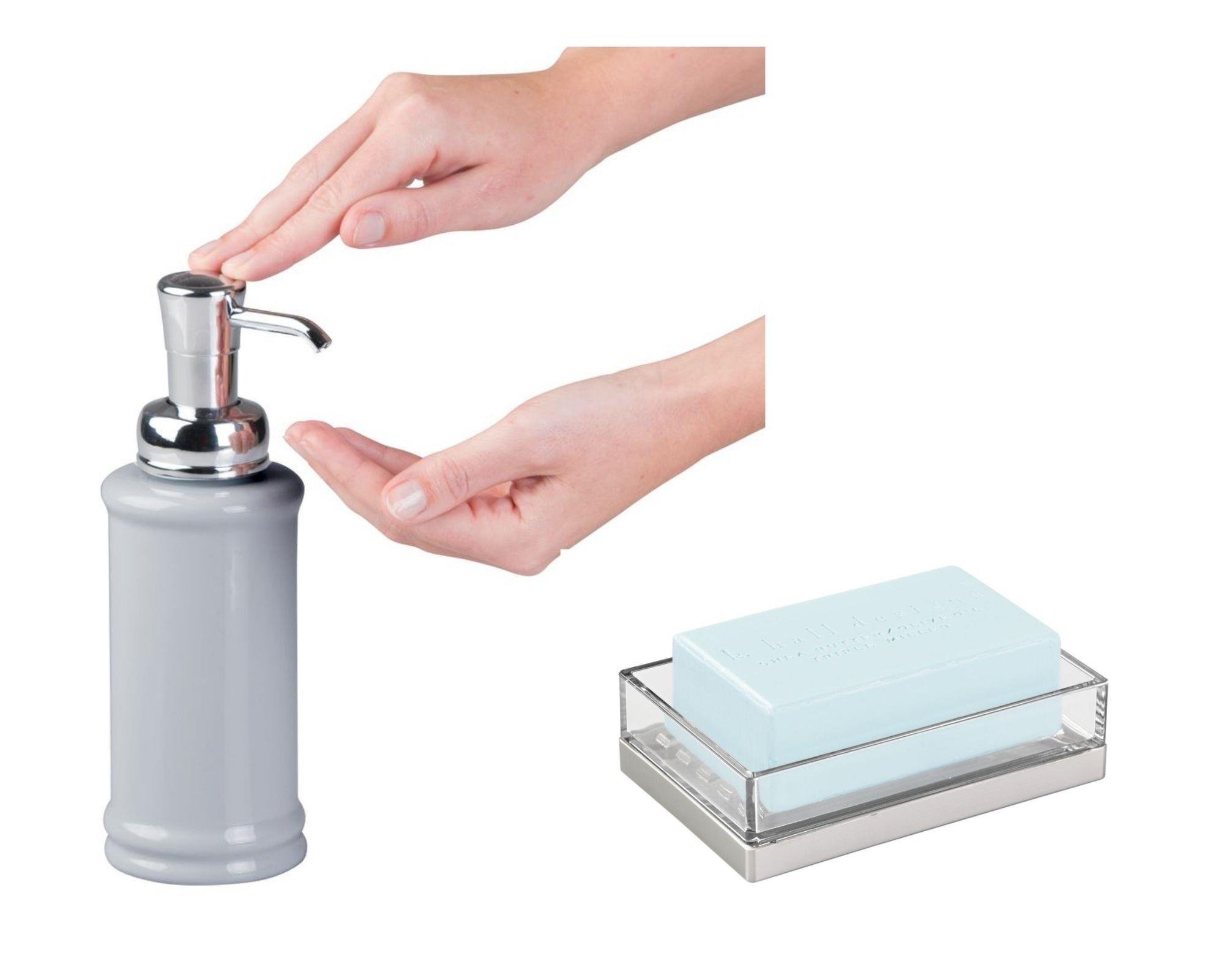 Porselen Sıvı Sabunluk Ve Akrilik Sabunluk 2 Li Banyo Seti