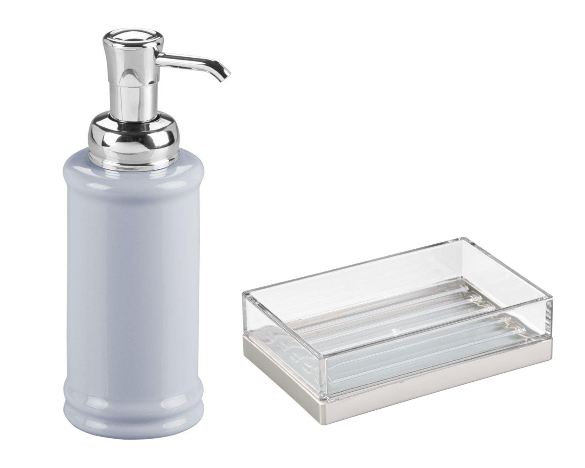 Porselen Sıvı Sabunluk Ve Akrilik Sabunluk 2 Li Banyo Seti