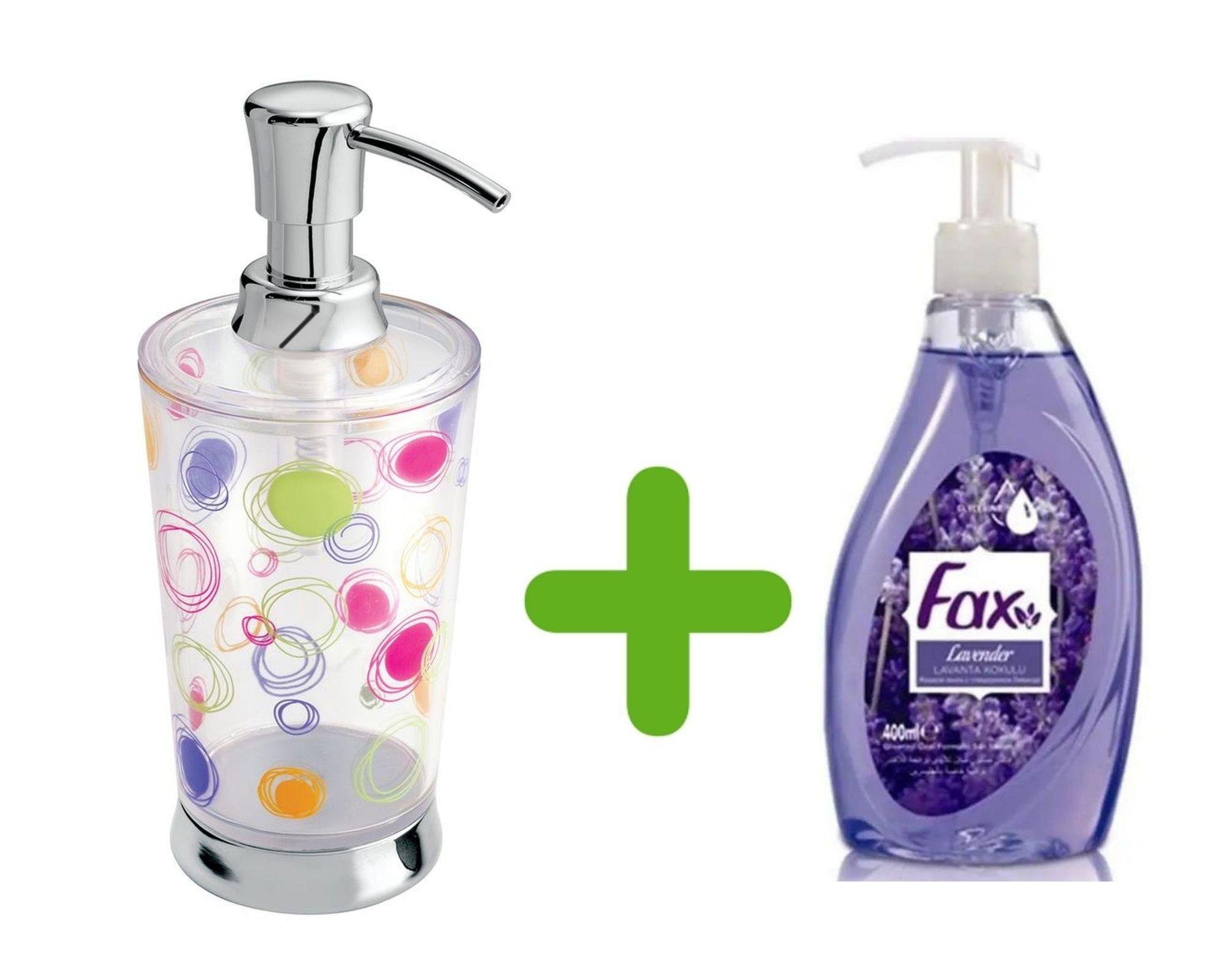 Renkli Halkalı Akrilik Sıvı Sabunluk Ve 1 Adet 500 Ml Sıvı Sabun Lavanta Kokulu