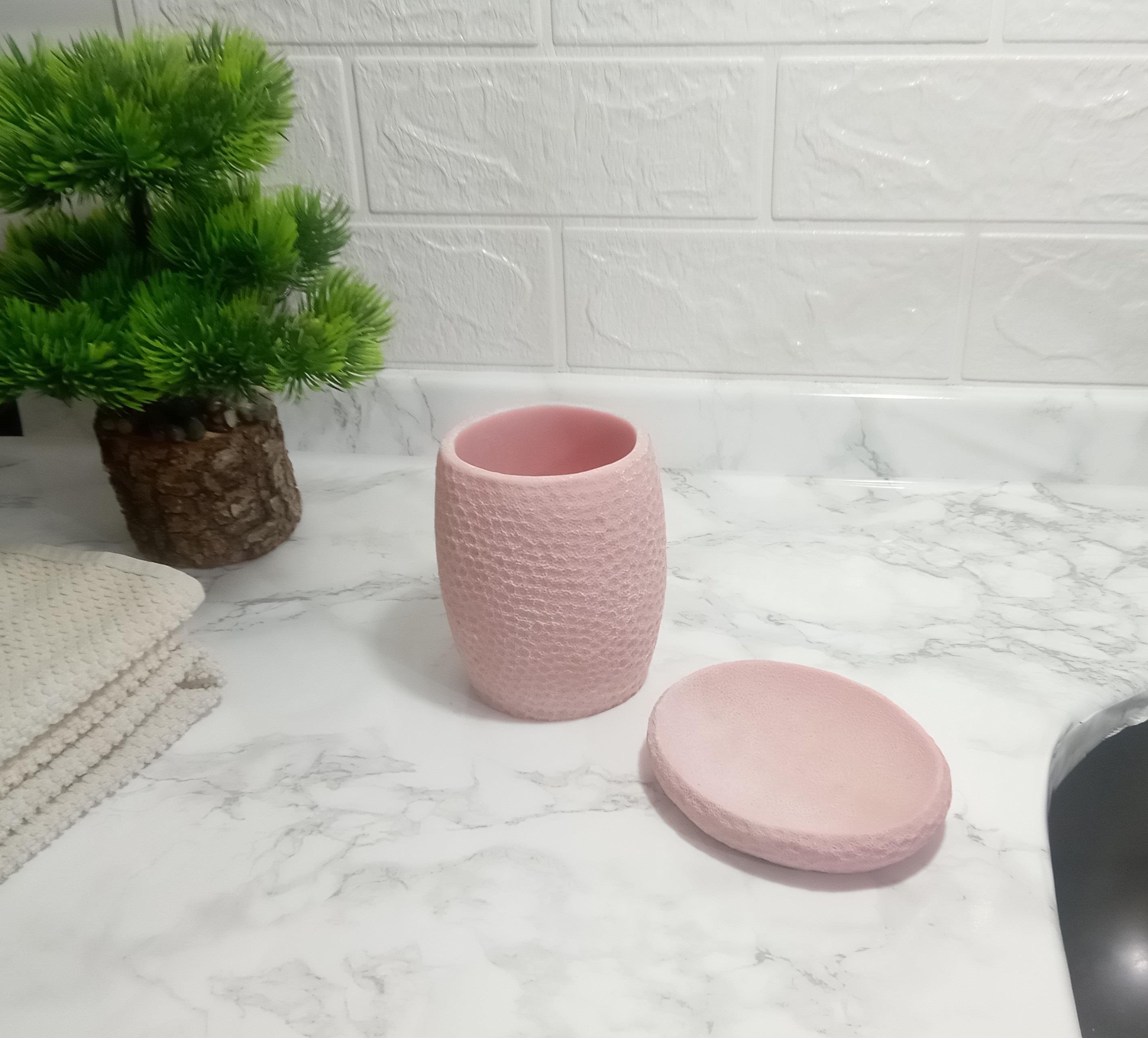 Sabunluk Diş Firçalik 2 Li Banyo Seti,Pembe Petek Model,Poliresin