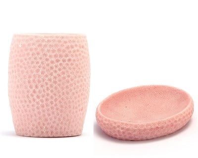 Sabunluk diş firçalik 2 Li Banyo Seti,Pembe Petek Model,Poliresin