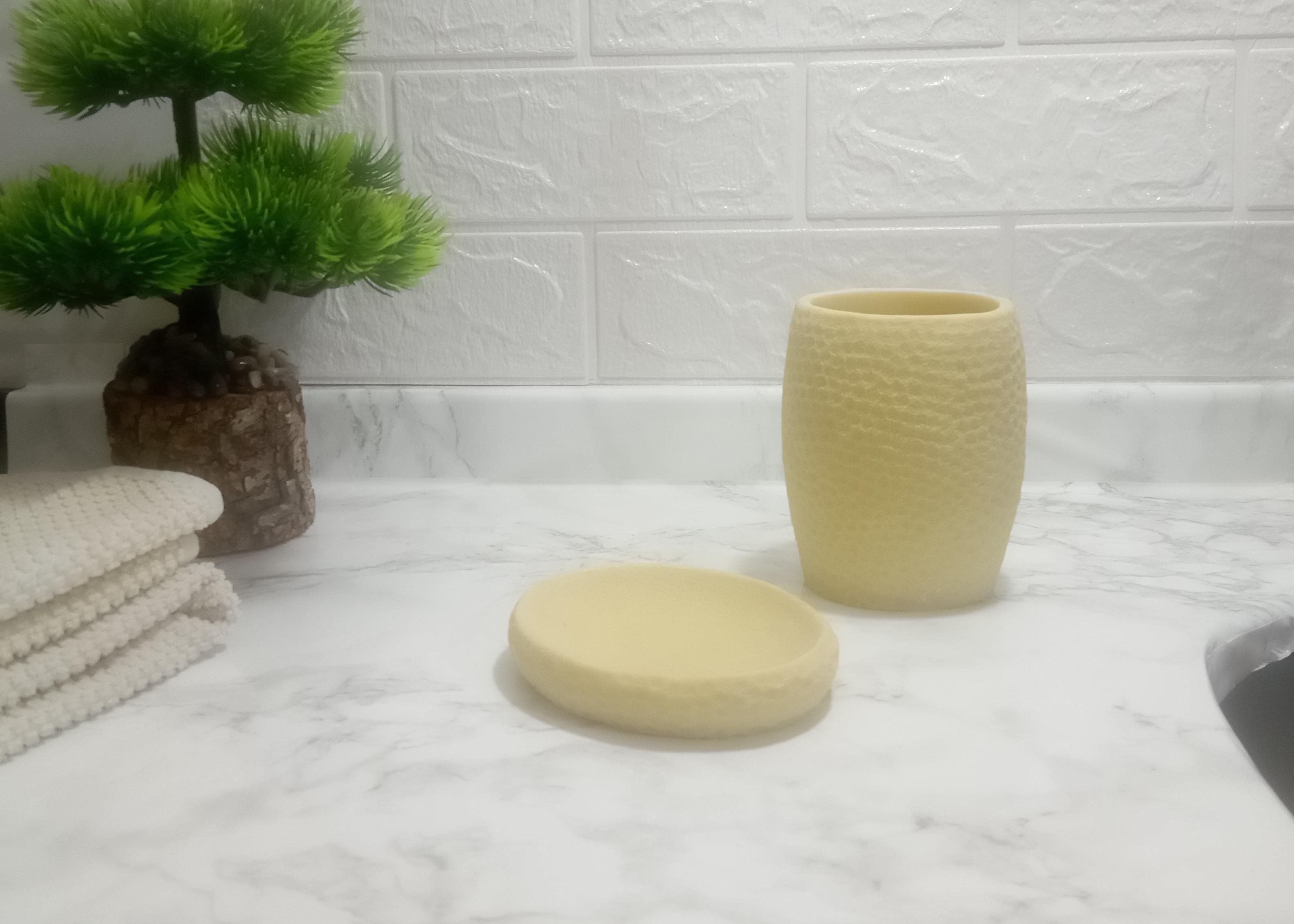 Sabunluk Diş Firçalik 2 Li Banyo Seti,Sarı Petek Model,Poliresin