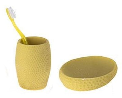 Sabunluk diş firçalik 2 Li Banyo Seti,sarı Petek Model,Poliresin