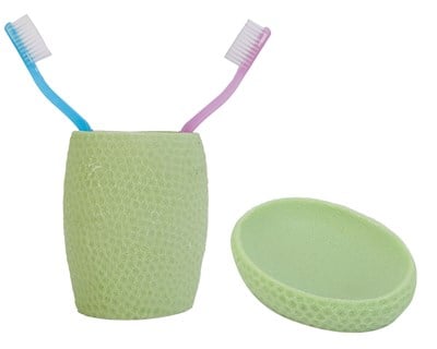 Sabunluk diş firçalik 2 Li Banyo Seti,yeşil Petek Model,Poliresin