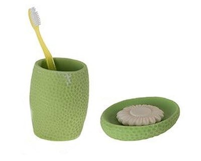 Sabunluk diş firçalik 2 Li Banyo Seti,yeşil Petek Model,Poliresin