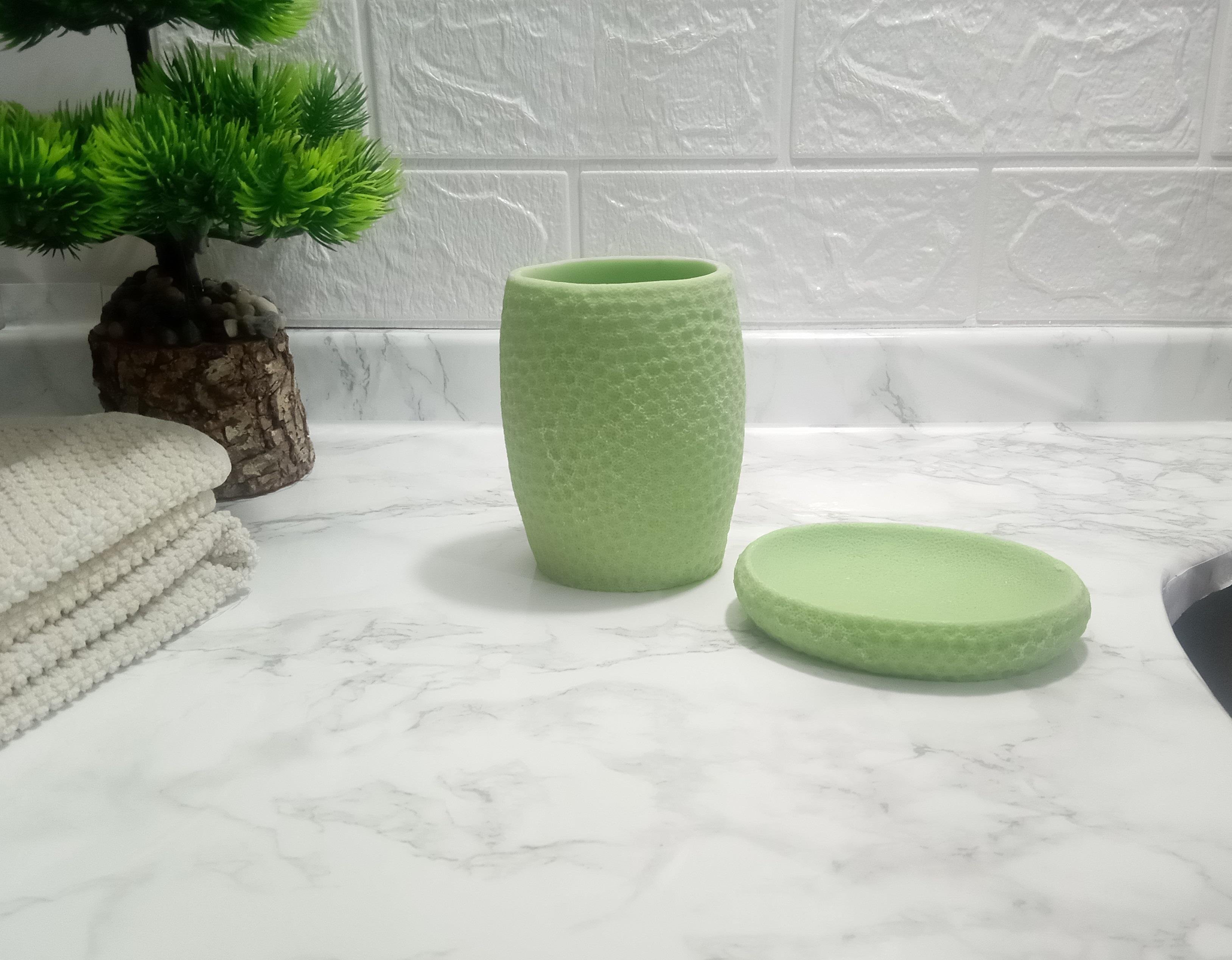 Sabunluk Diş Firçalik 2 Li Banyo Seti,Yeşil Petek Model,Poliresin