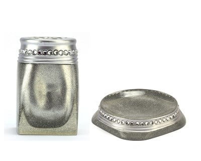 Sabunluk diş fircalik 2li  Banyo Seti,kristal Taşlı Gümüş Poliresin